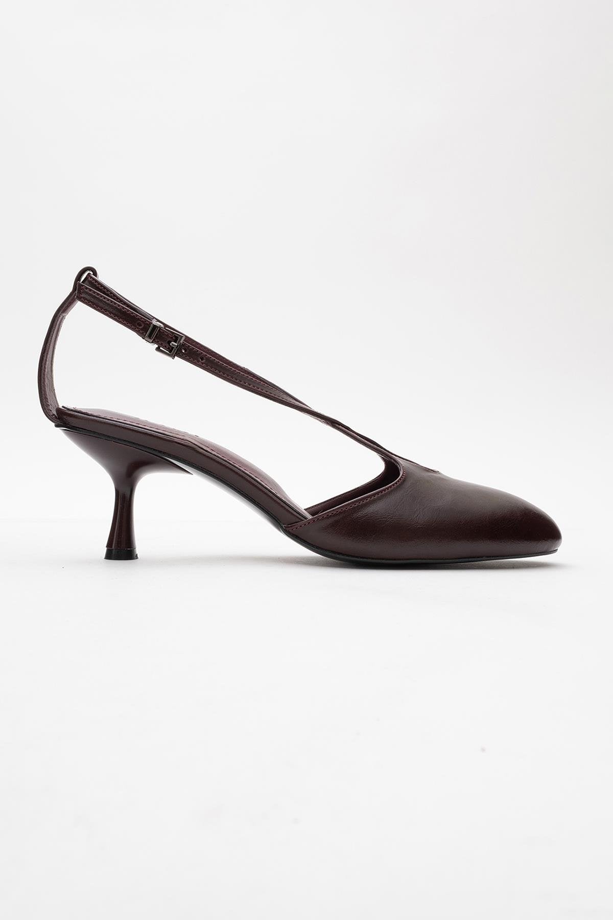 Agves - Burgundy Heeled Sandal – top view showing leather, Vowalisse