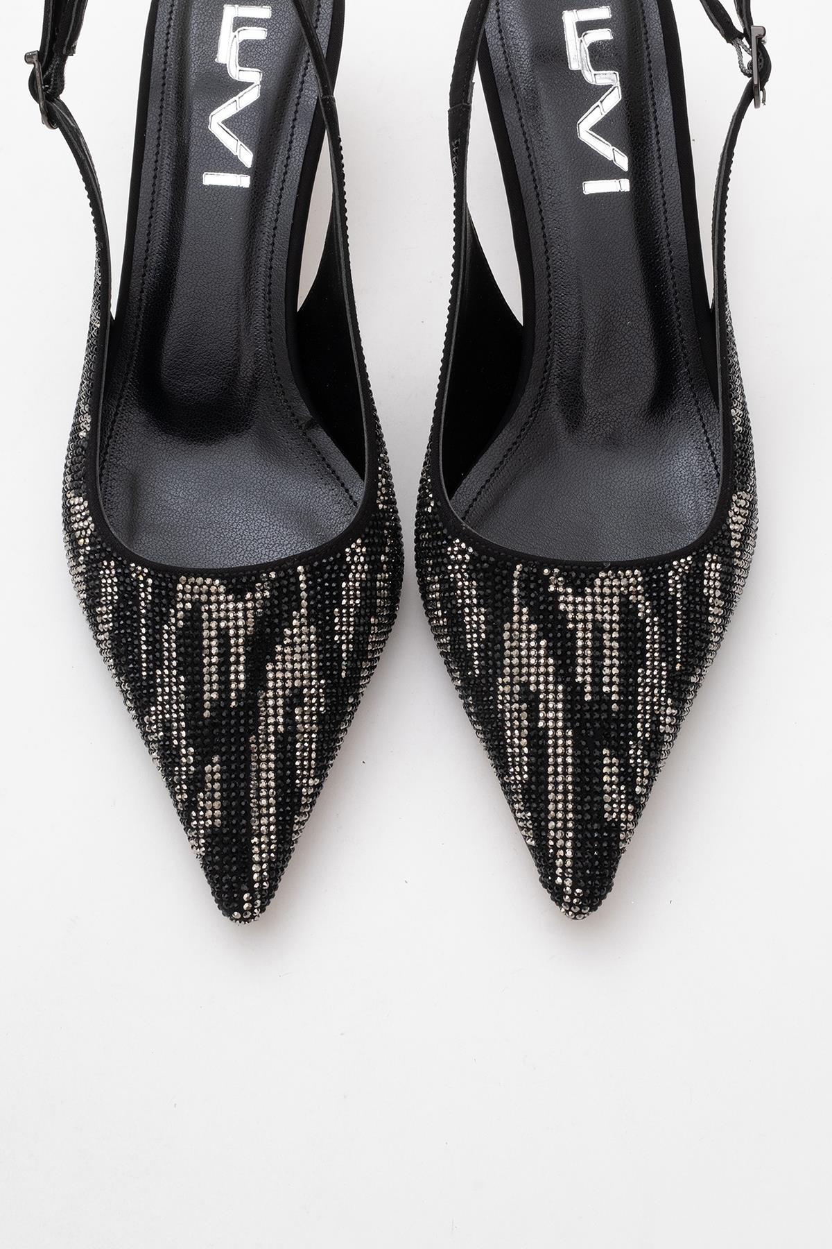 Ushes - Black Short Heel Dress Shoe – side view showing satin, leather, black, Vowalisse