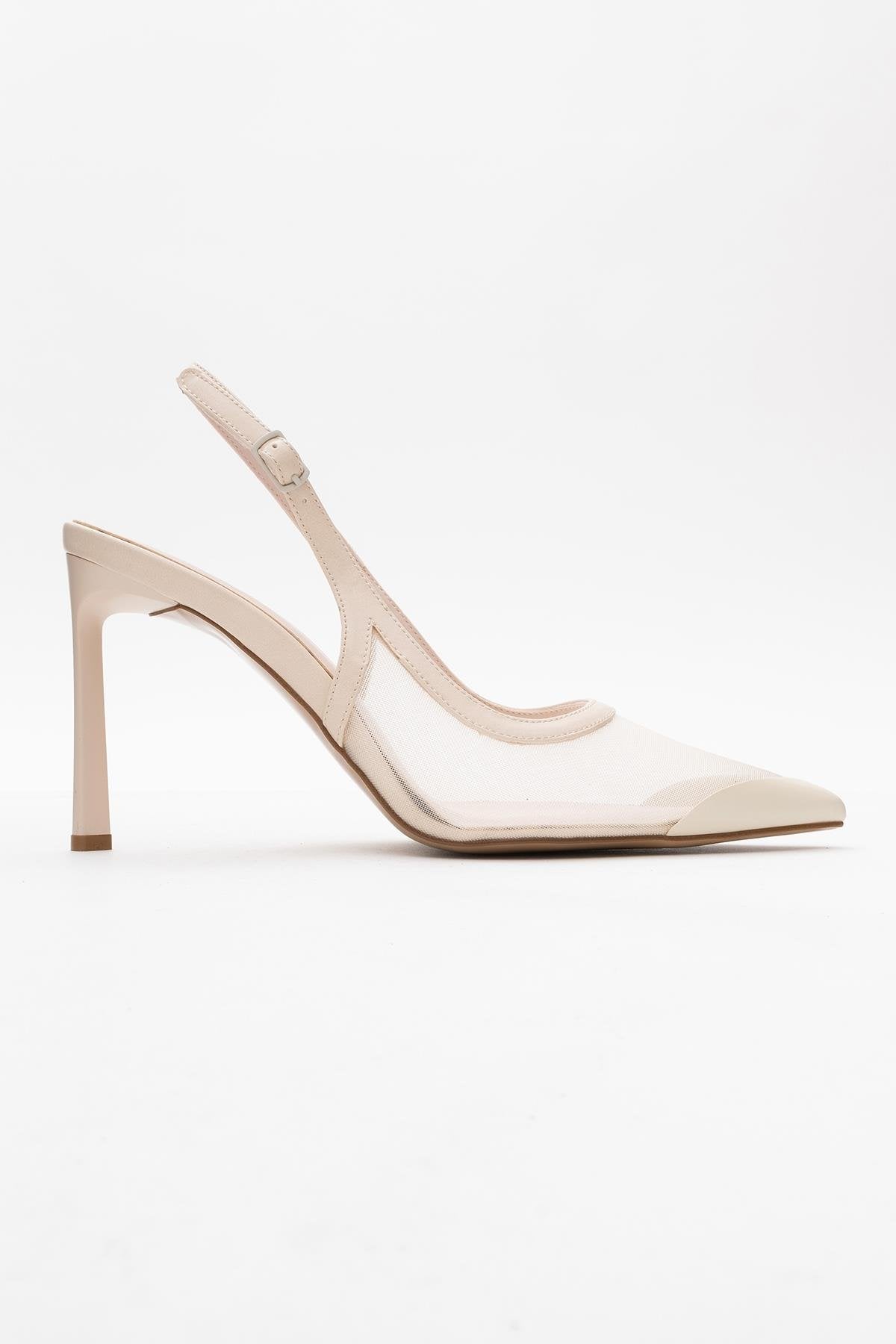 Venas - Beige Mesh High Heel Shoe – top view showing leather, mesh, Vowalisse