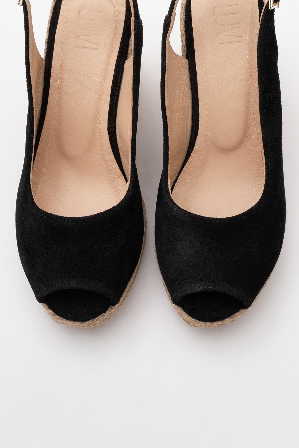 Ryan - Black Suede Leather Espadrilles – side view showing leather, suede, black, Vowalisse