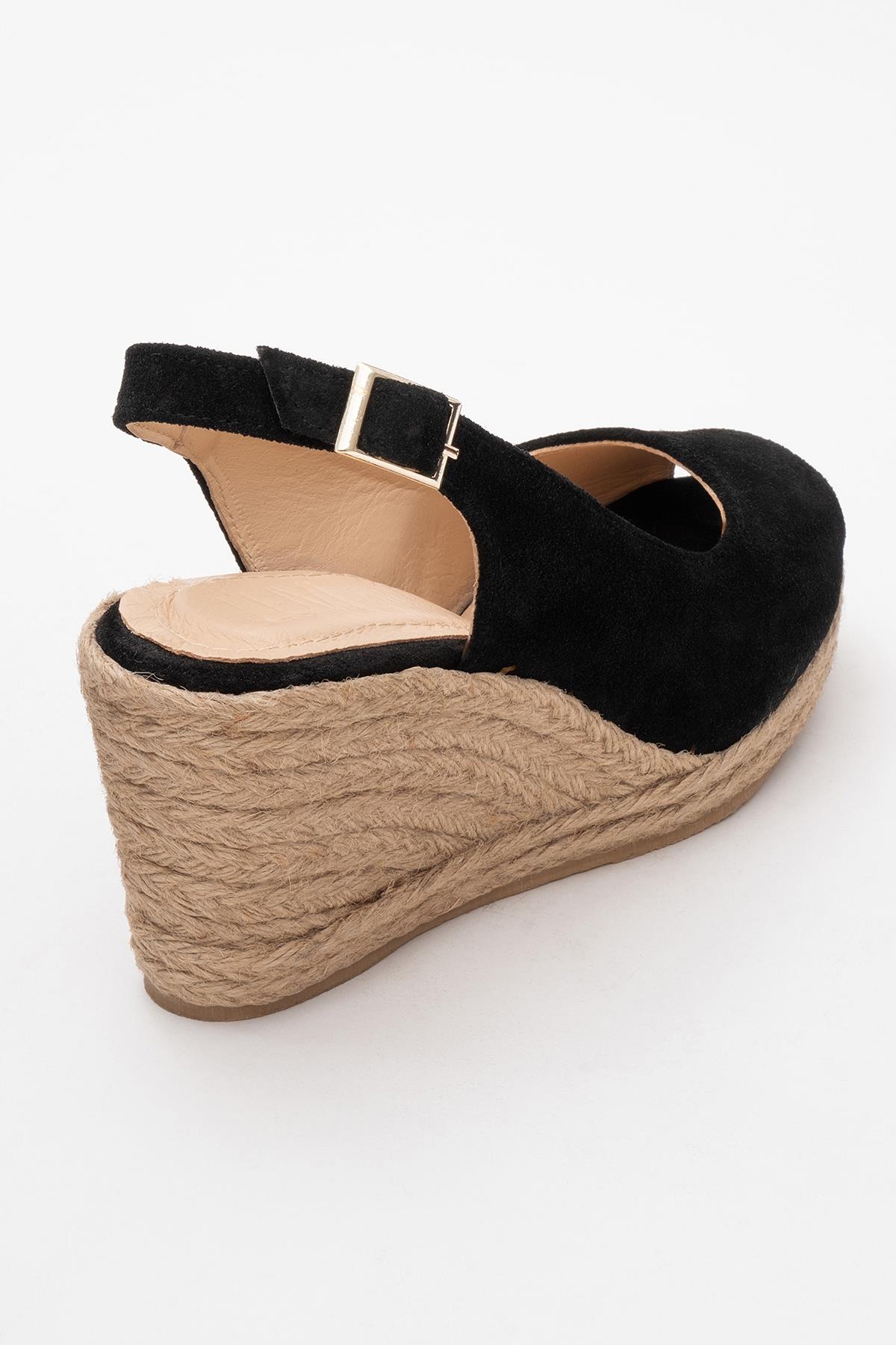 Ryan - Black Suede Leather Espadrilles – back view showing leather, suede, black, Vowalisse