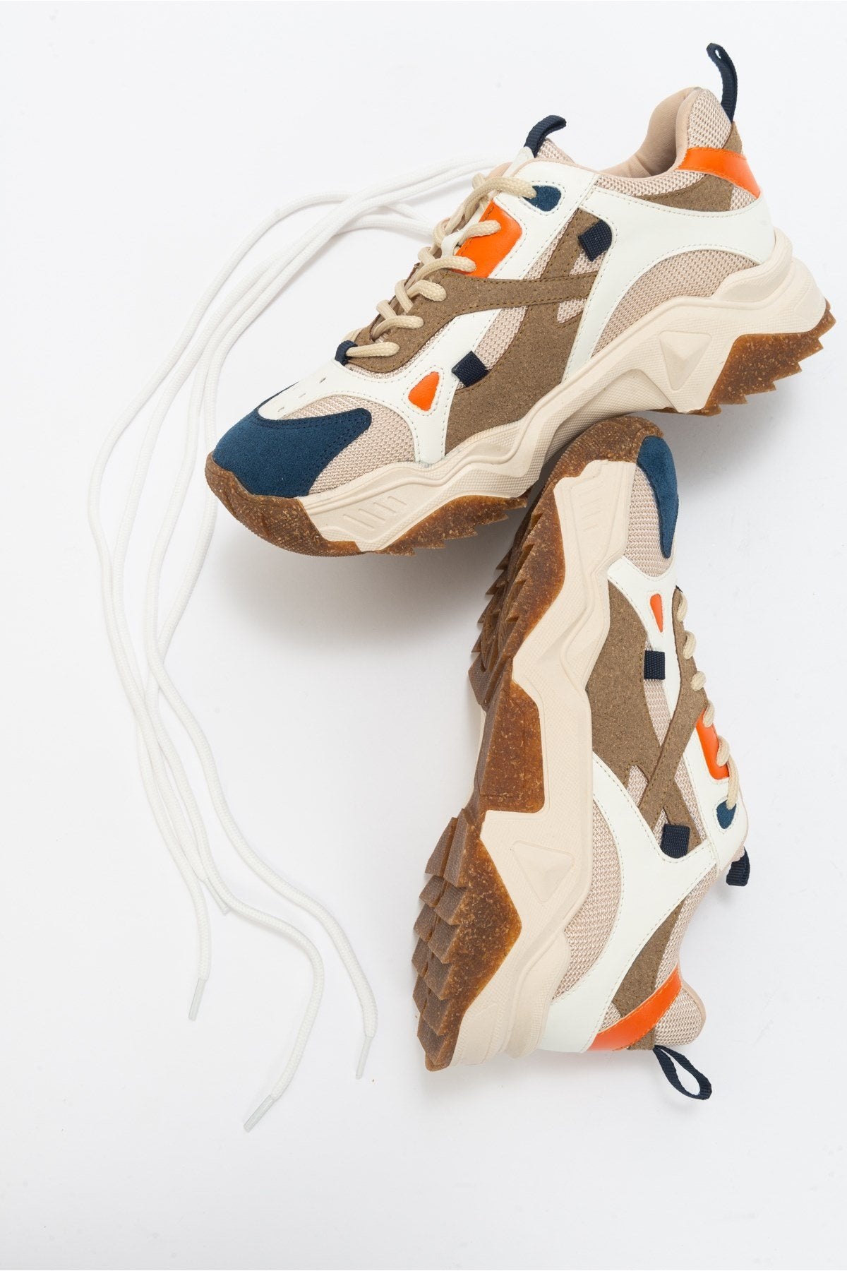 Loretta - Navy Multi Sneaker – heel view showing leather, Vowalisse