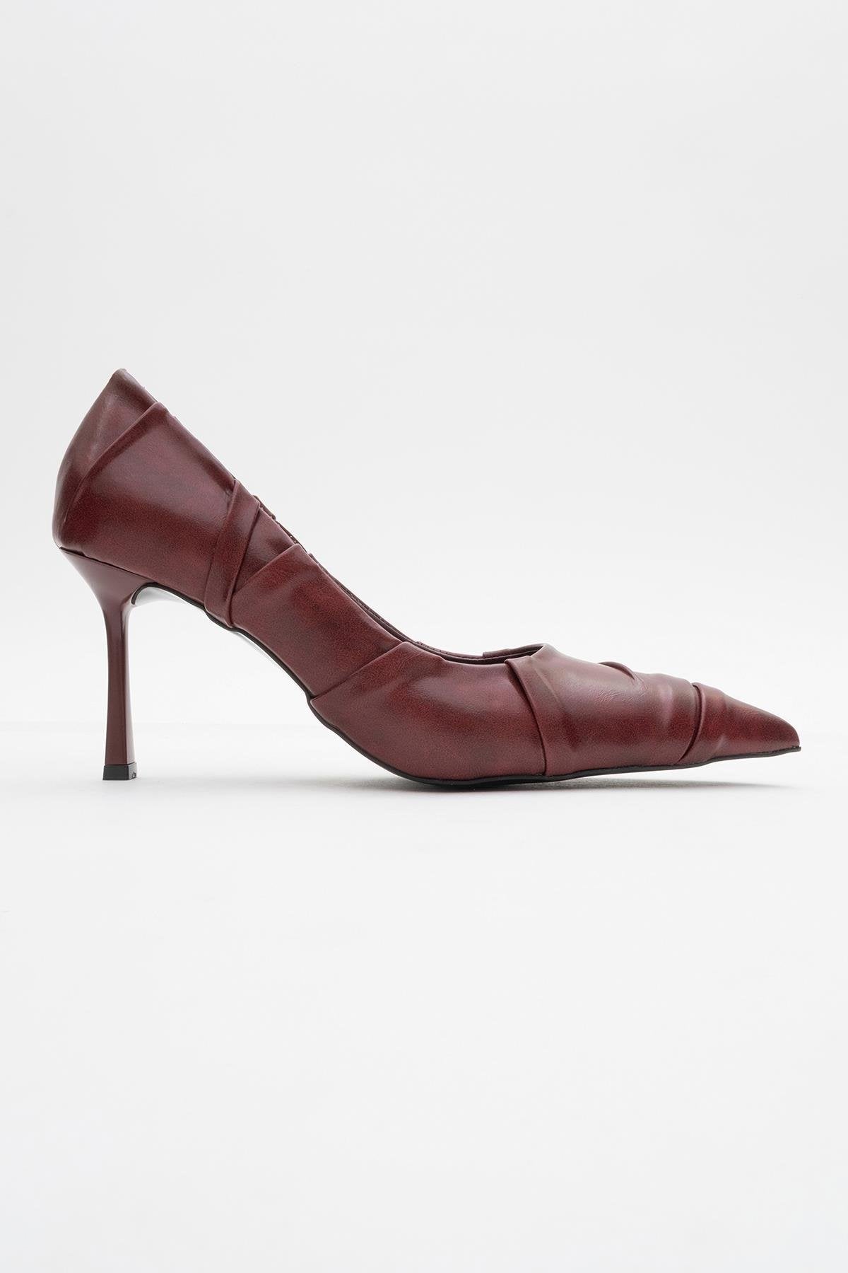 Anly - Burgundy Stiletto Pump – top view showing leather, Vowalisse