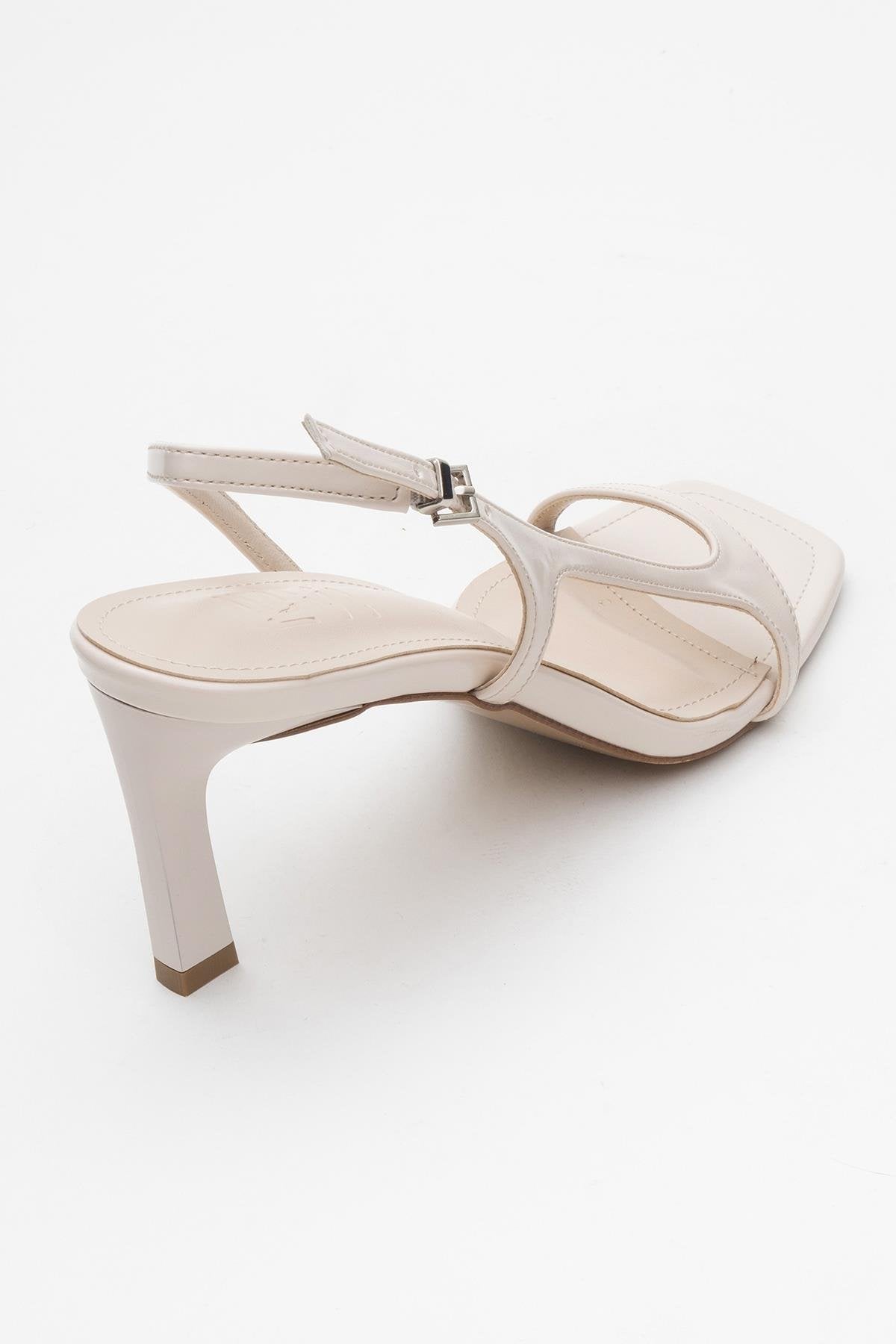 Melby - Off-White Heeled Shoe – back view showing leather, white, Vowalisse
