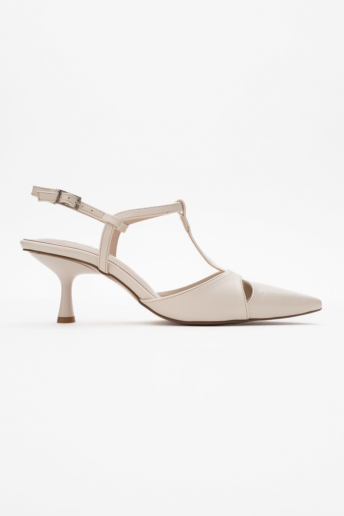 Abelia - Off-White Stiletto Heel Shoe – top view showing leather, white, Vowalisse