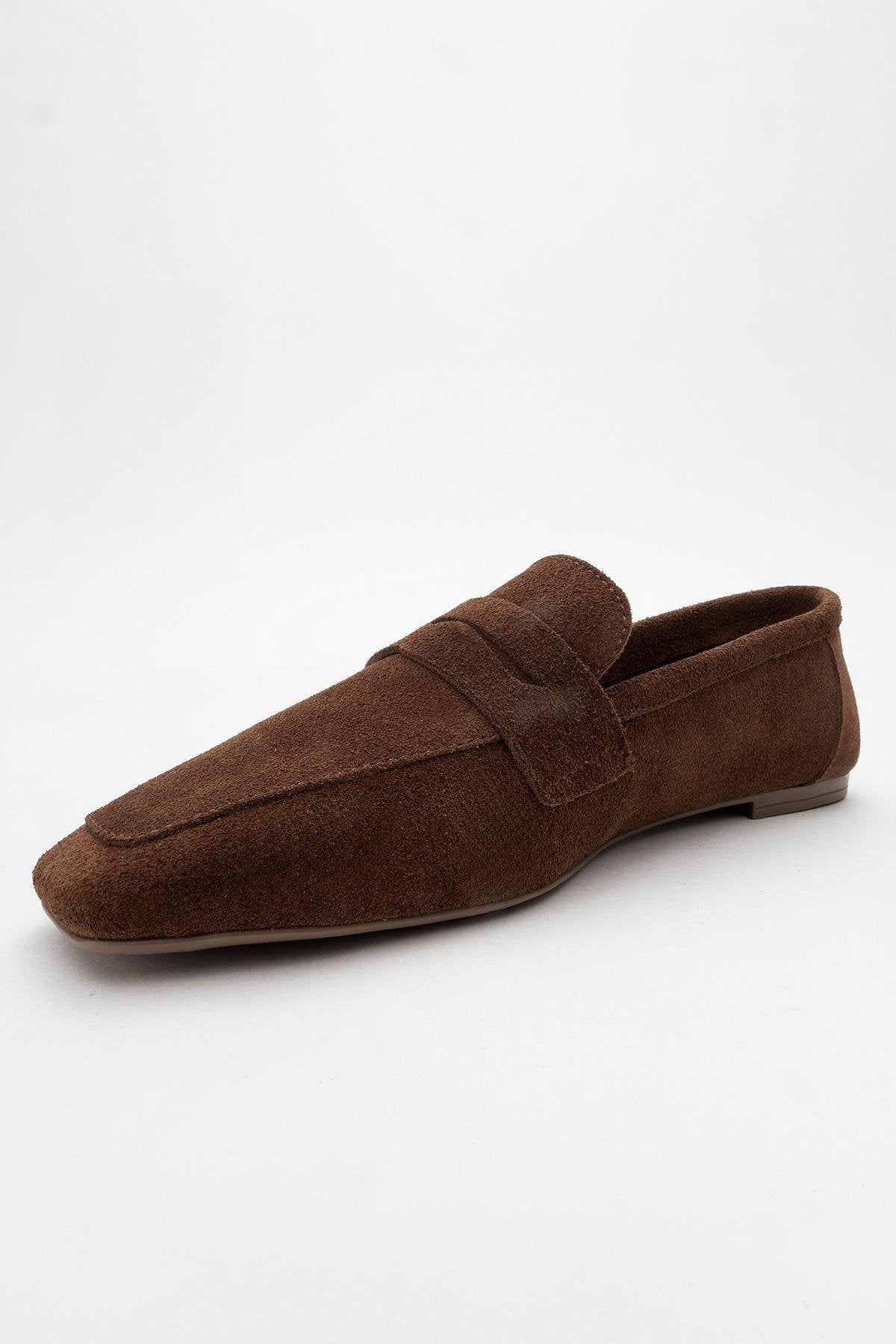 Morne - Brown Suede Leather Loafers – heel view showing leather, suede, Vowalisse