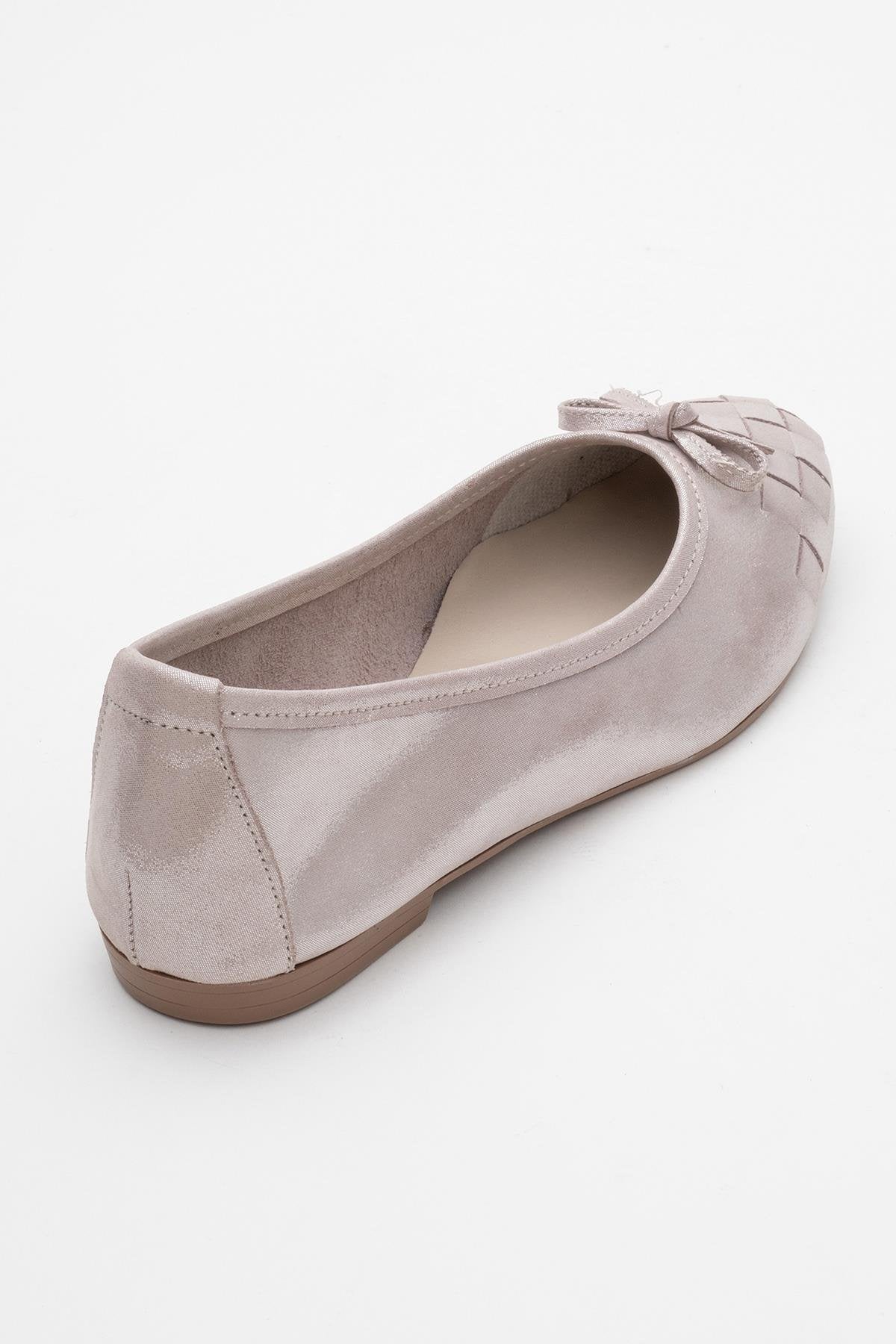 03 - Beige Glitter Genuine Leather Ballet Flat – back view showing leather, glitter, Vowalisse
