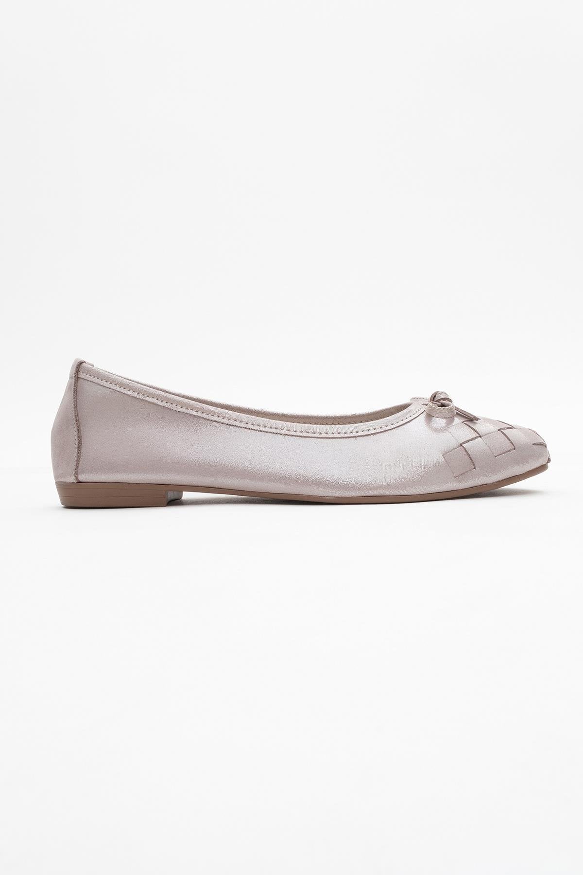 03 - Beige Glitter Genuine Leather Ballet Flat – top view showing leather, glitter, Vowalisse