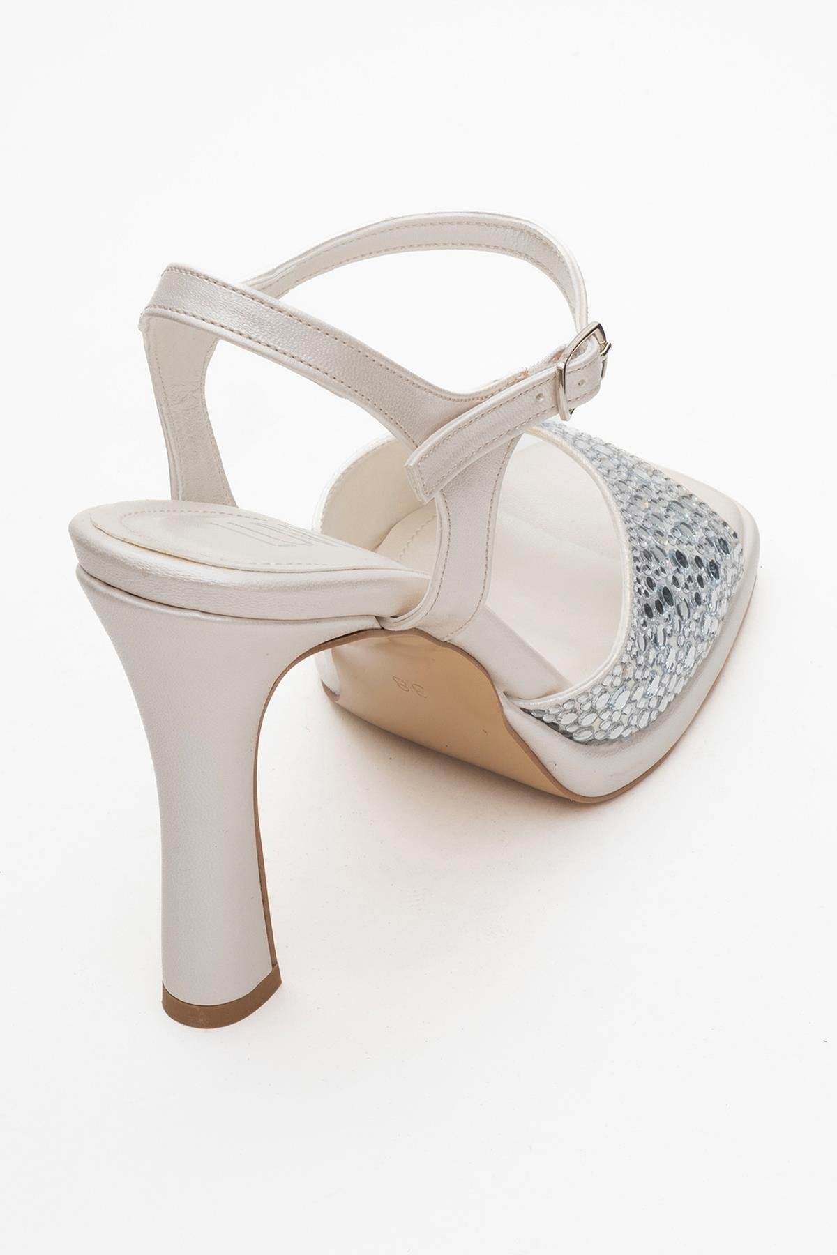 Anche - Pearl Jeweled Evening Shoe – back view showing pearl, leather, Vowalisse