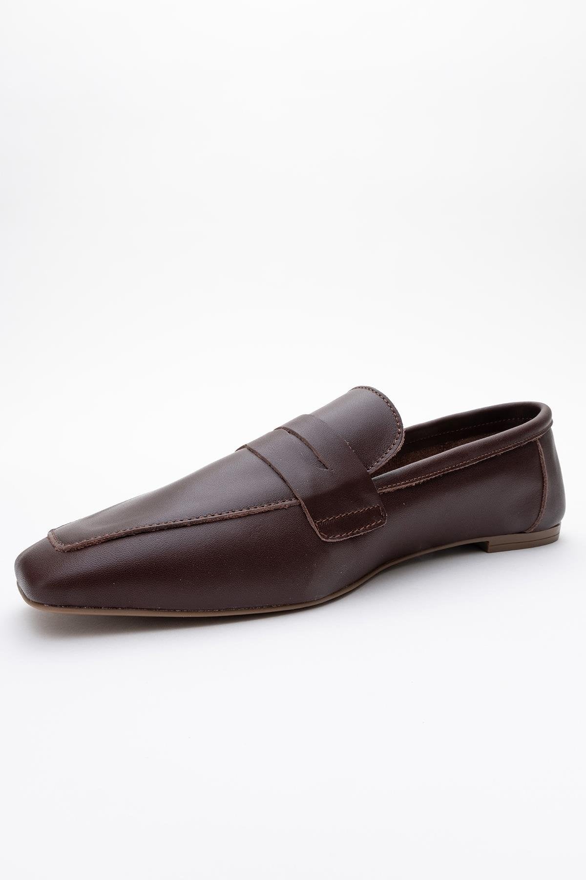 Morne - Dark Brown Leather Loafers – heel view showing leather, Vowalisse