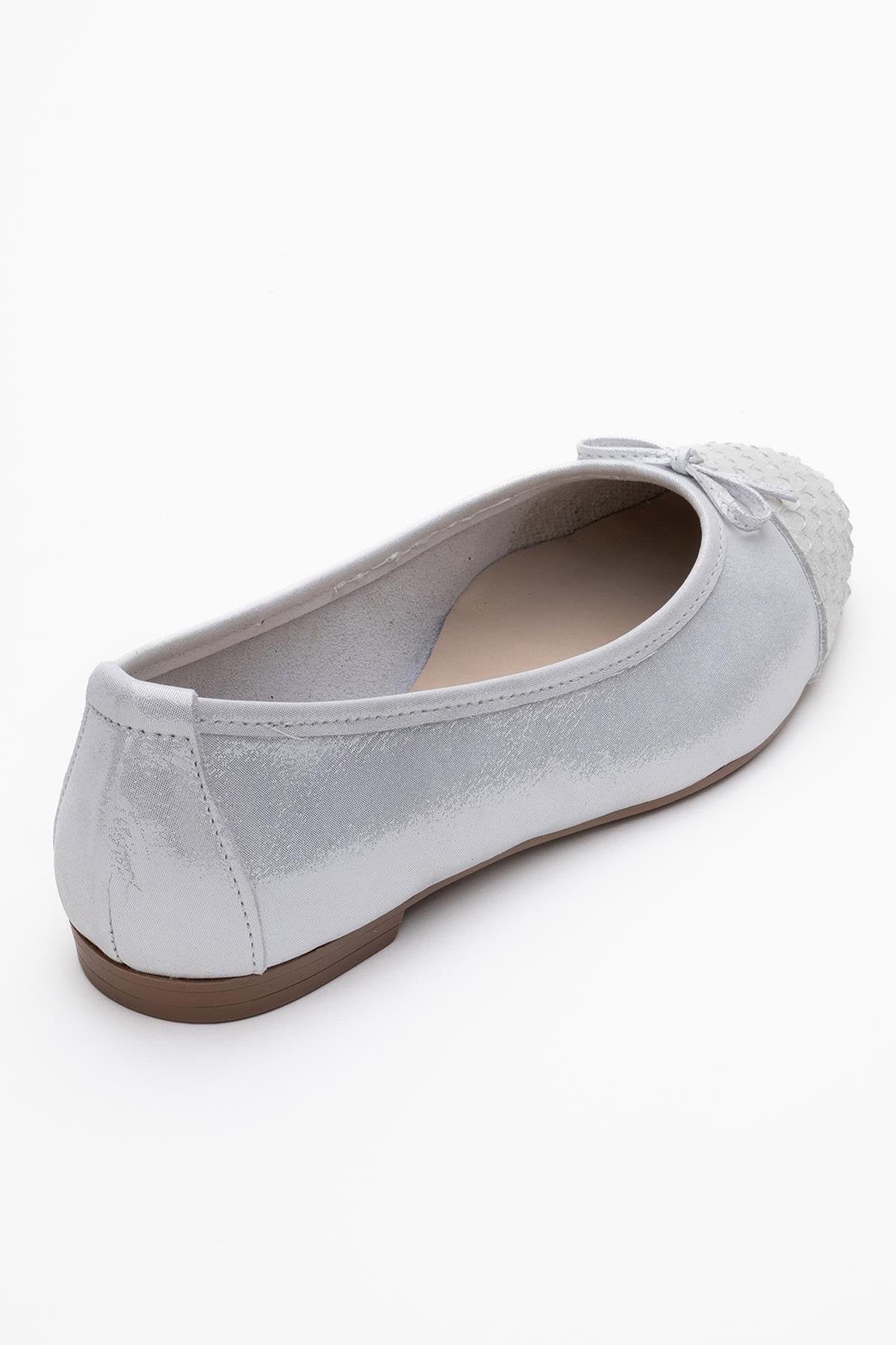 02 - White Genuine Leather Ballet Flat – back view showing leather, white, Vowalisse