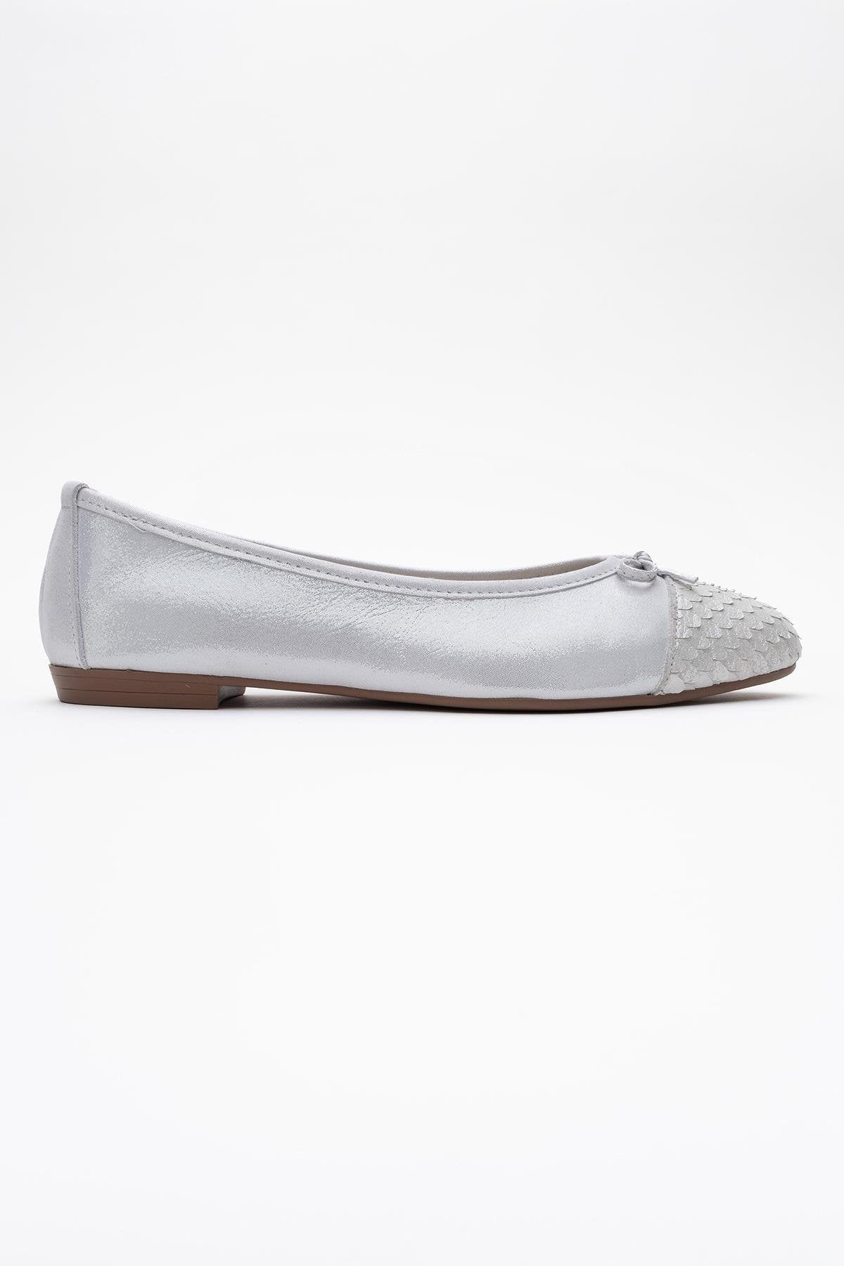 02 - White Genuine Leather Ballet Flat – top view showing leather, white, Vowalisse