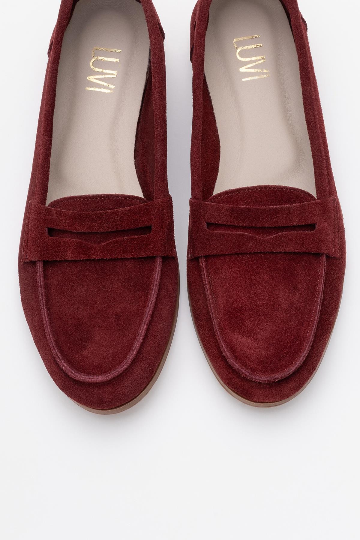 Dorothy - Burgundy Suede Leather Loafers – side view showing leather, suede, Vowalisse