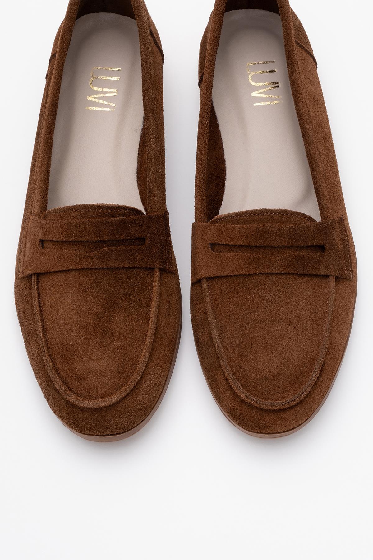 Dorothy - Brown Suede Leather Loafers – side view showing leather, suede, Vowalisse