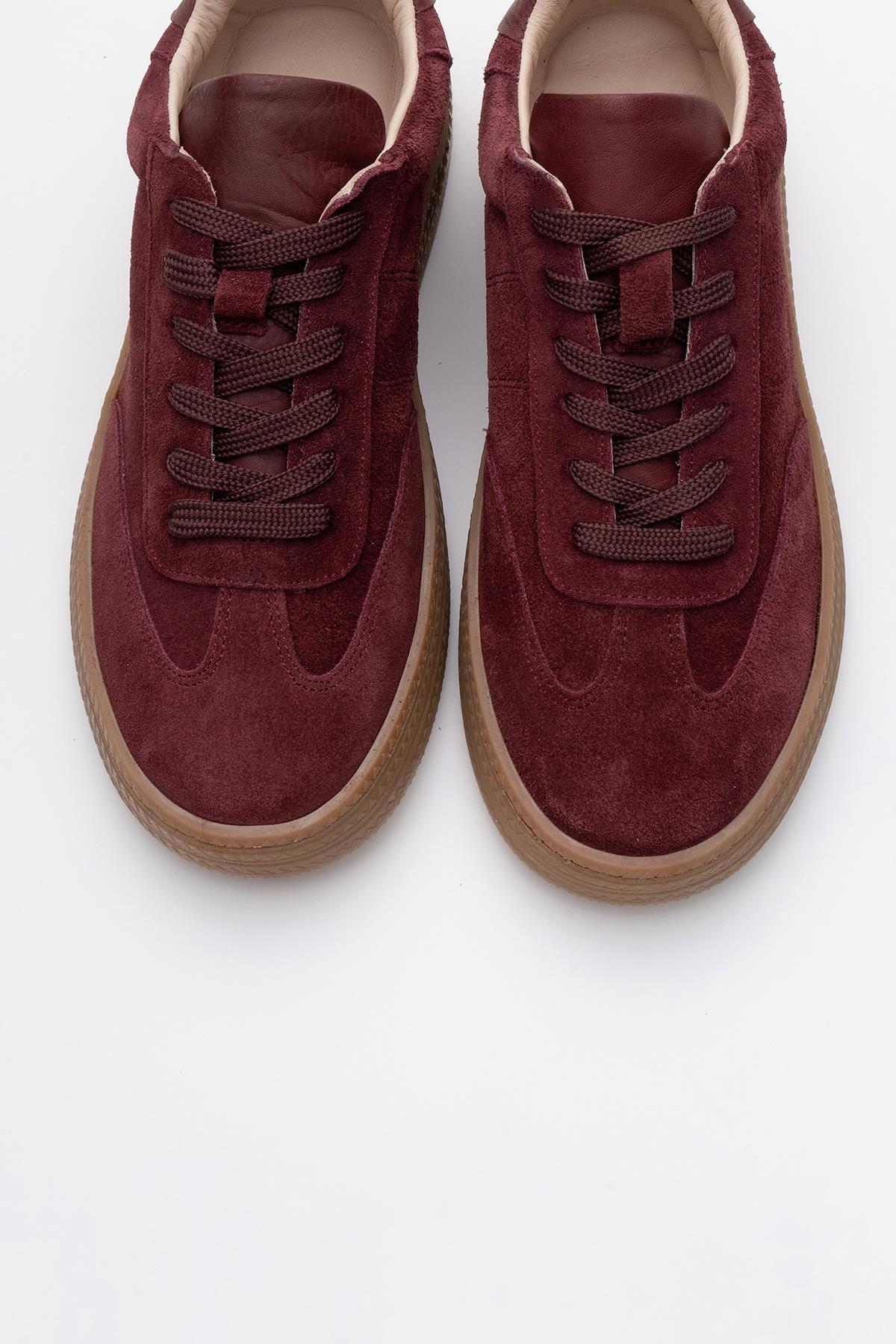 Fiore - Burgundy Leather Sneakers – side view showing leather, red, Vowalisse