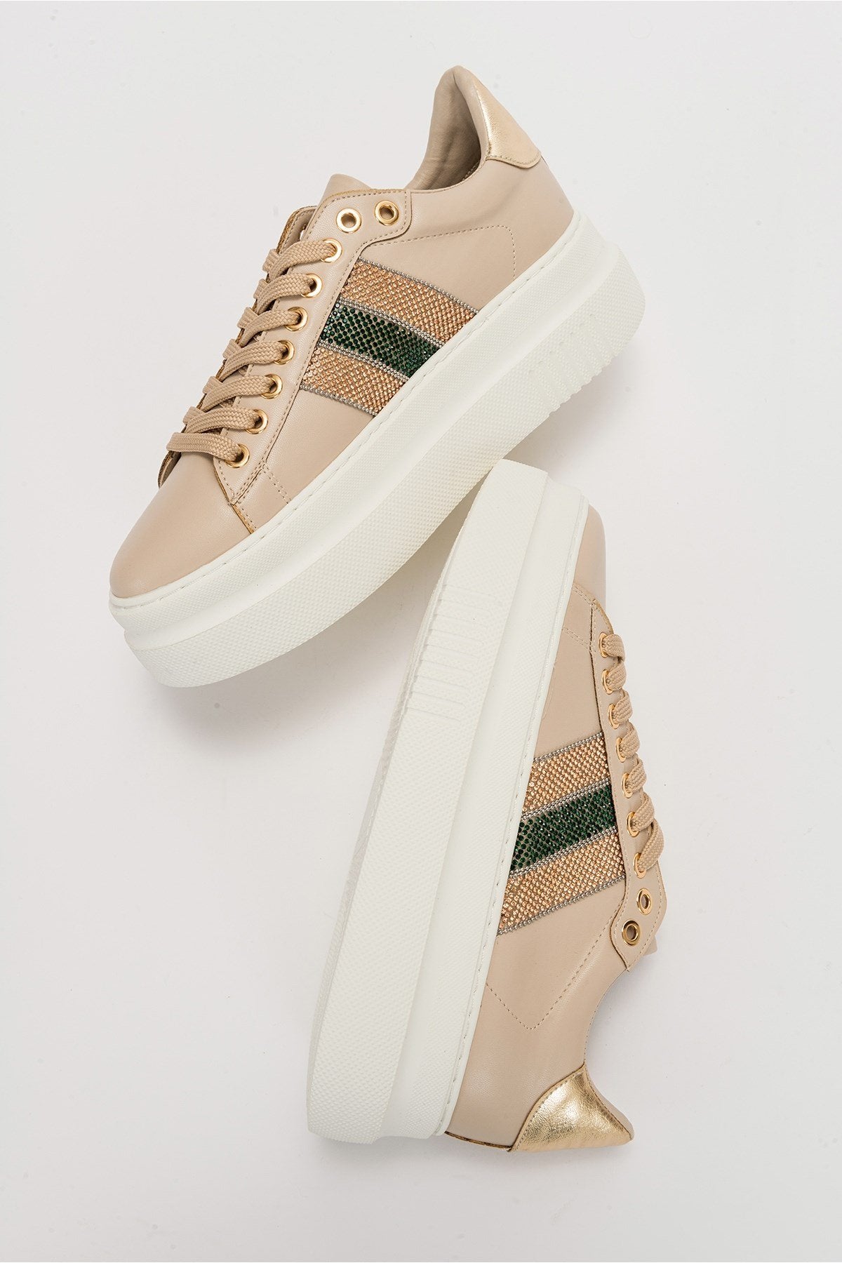 Nuno - Taupe Sneaker – side view showing leather, Vowalisse