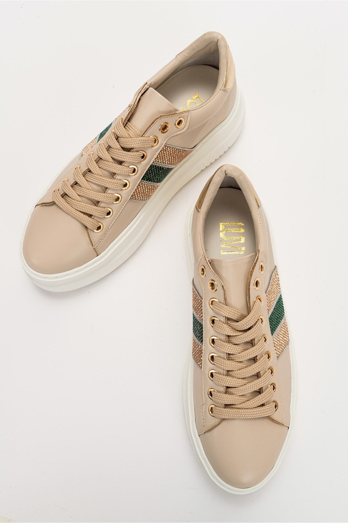 Nuno - Taupe Sneaker – heel view showing leather, Vowalisse