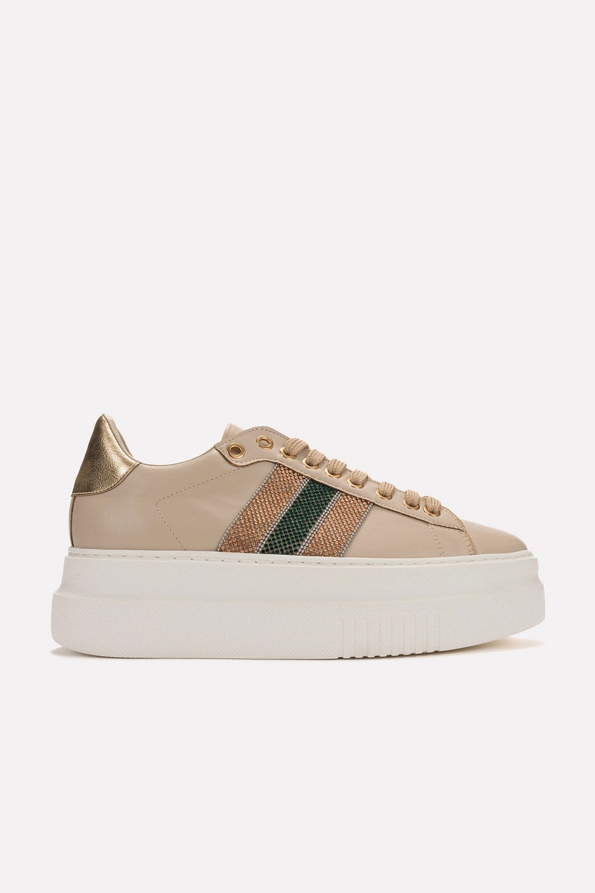 Nuno - Taupe Sneaker – top view showing leather, Vowalisse