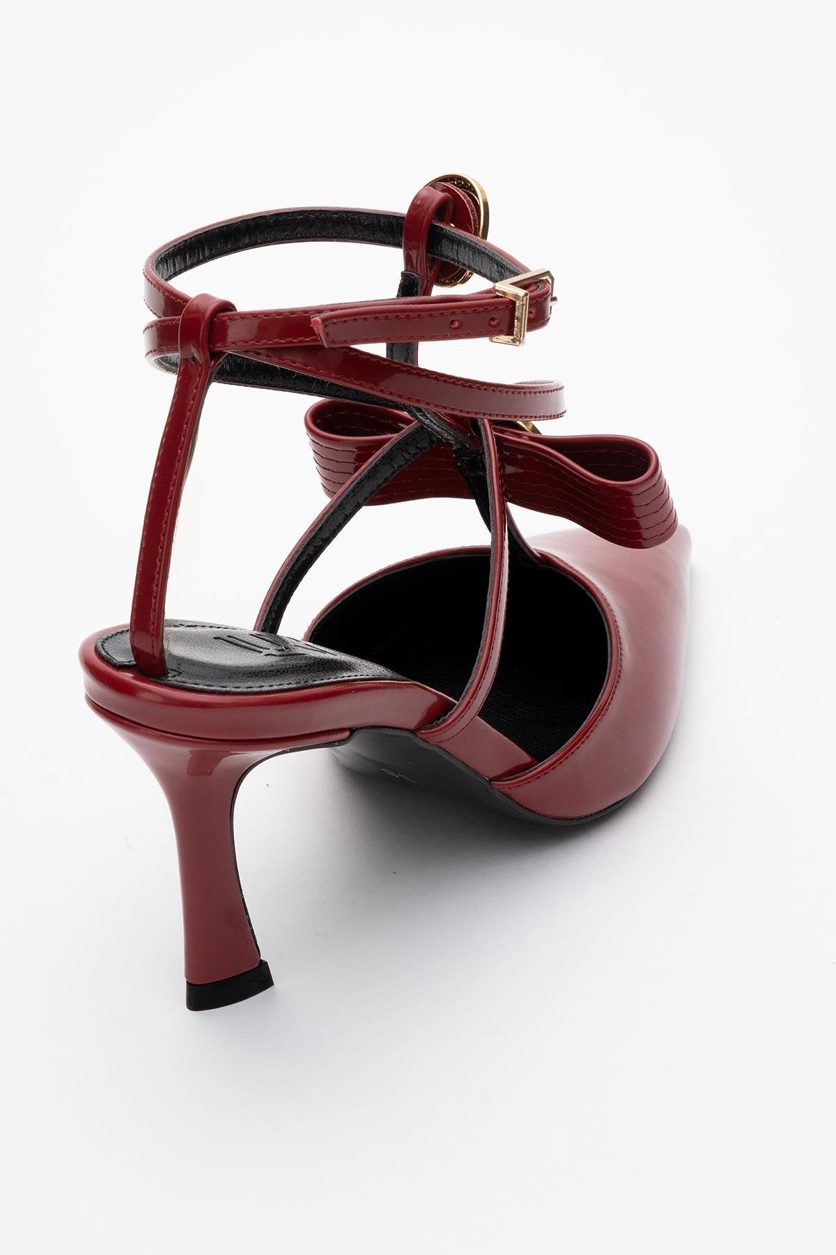 Peal - Burgundy Patent Heeled Shoe – top view showing leather, Vowalisse