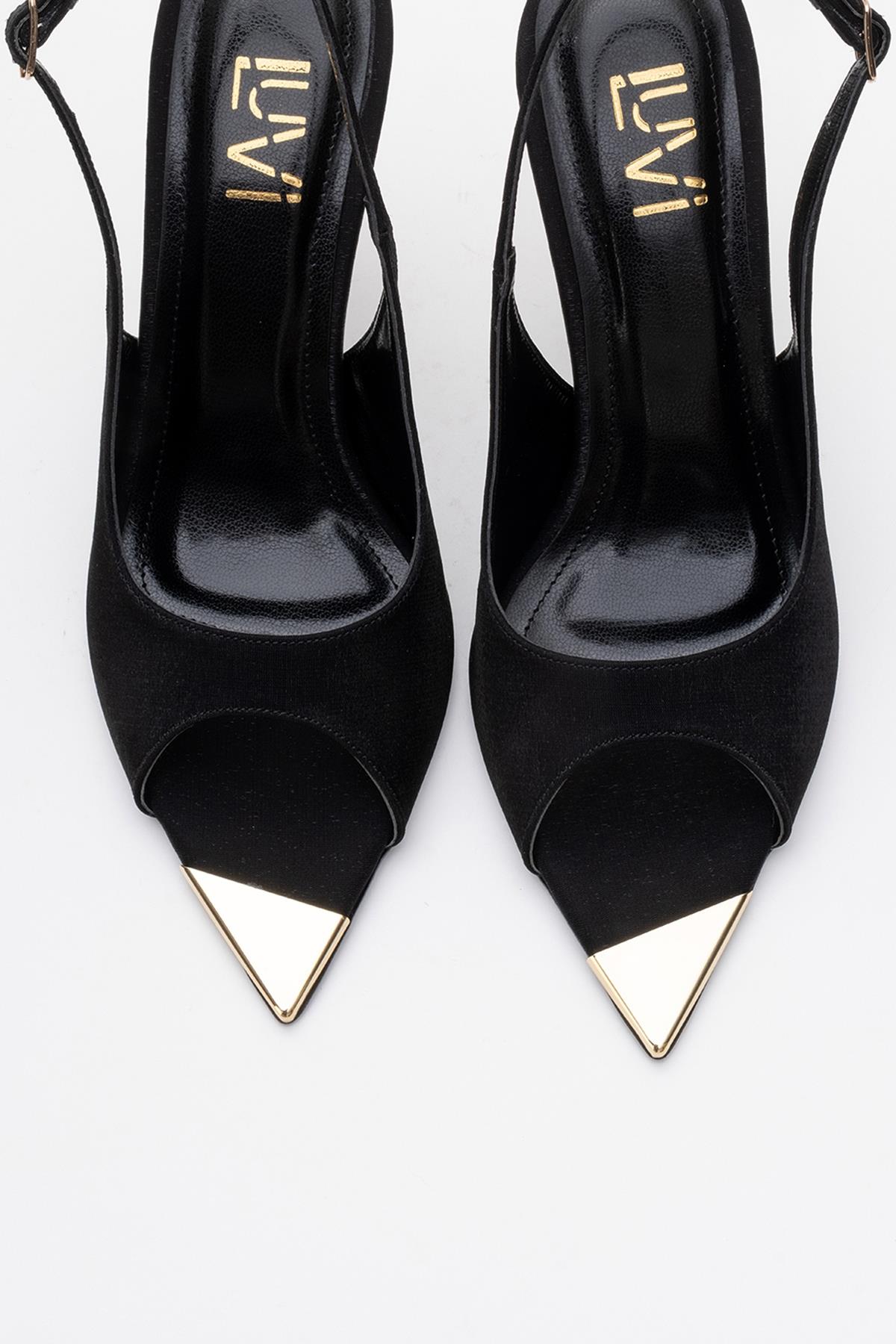 Barly - Black Pointed Toe Stiletto Pump – side view showing black, Vowalisse