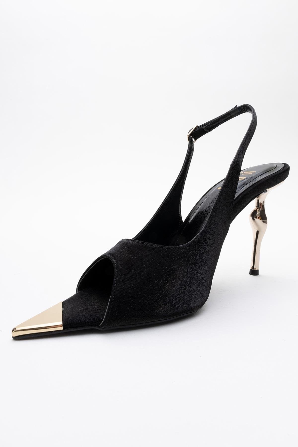Barly - Black Pointed Toe Stiletto Pump – heel view showing black, Vowalisse