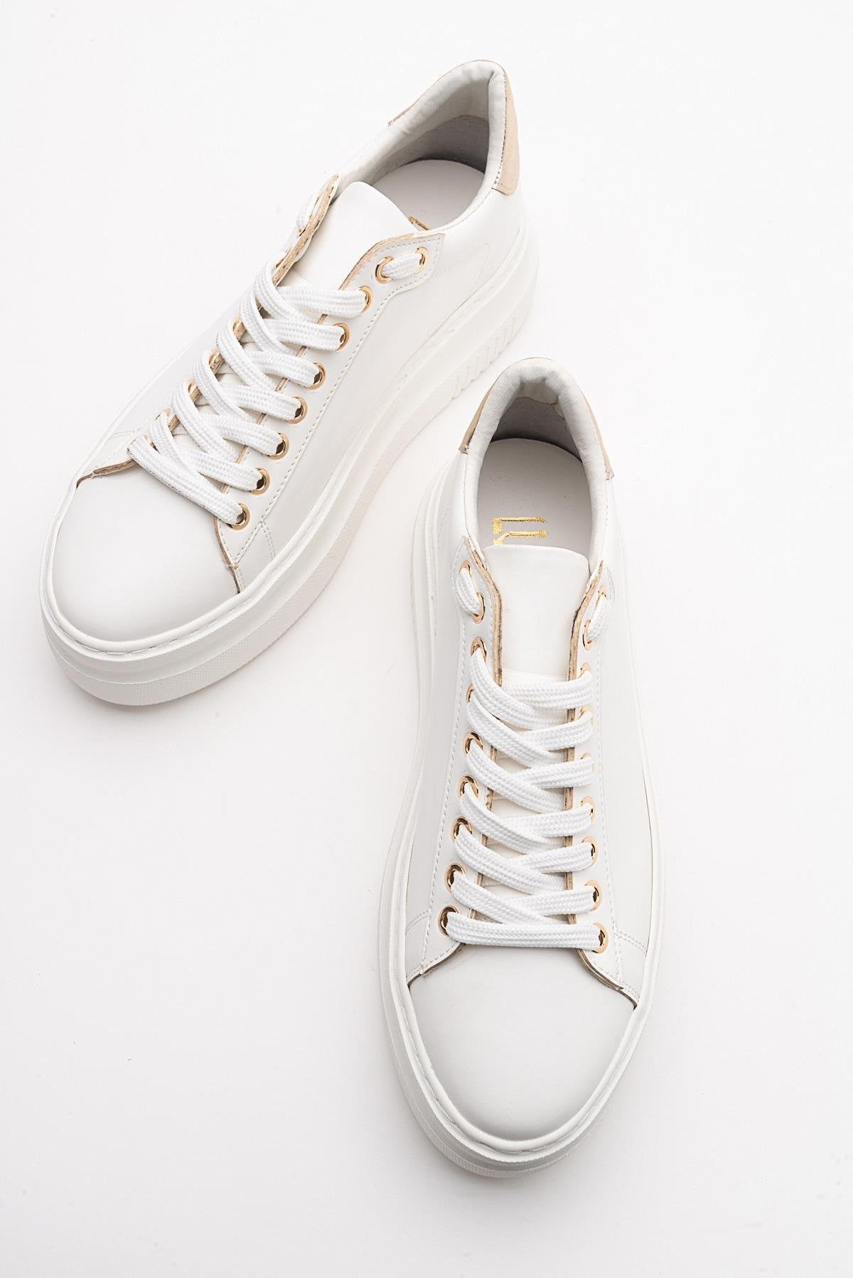 Violette - White Platform Sneakers – side view showing leather, white, Vowalisse