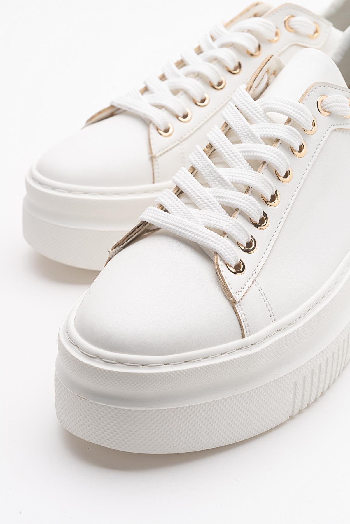Violette - White Platform Sneakers – detail view showing leather, white, Vowalisse