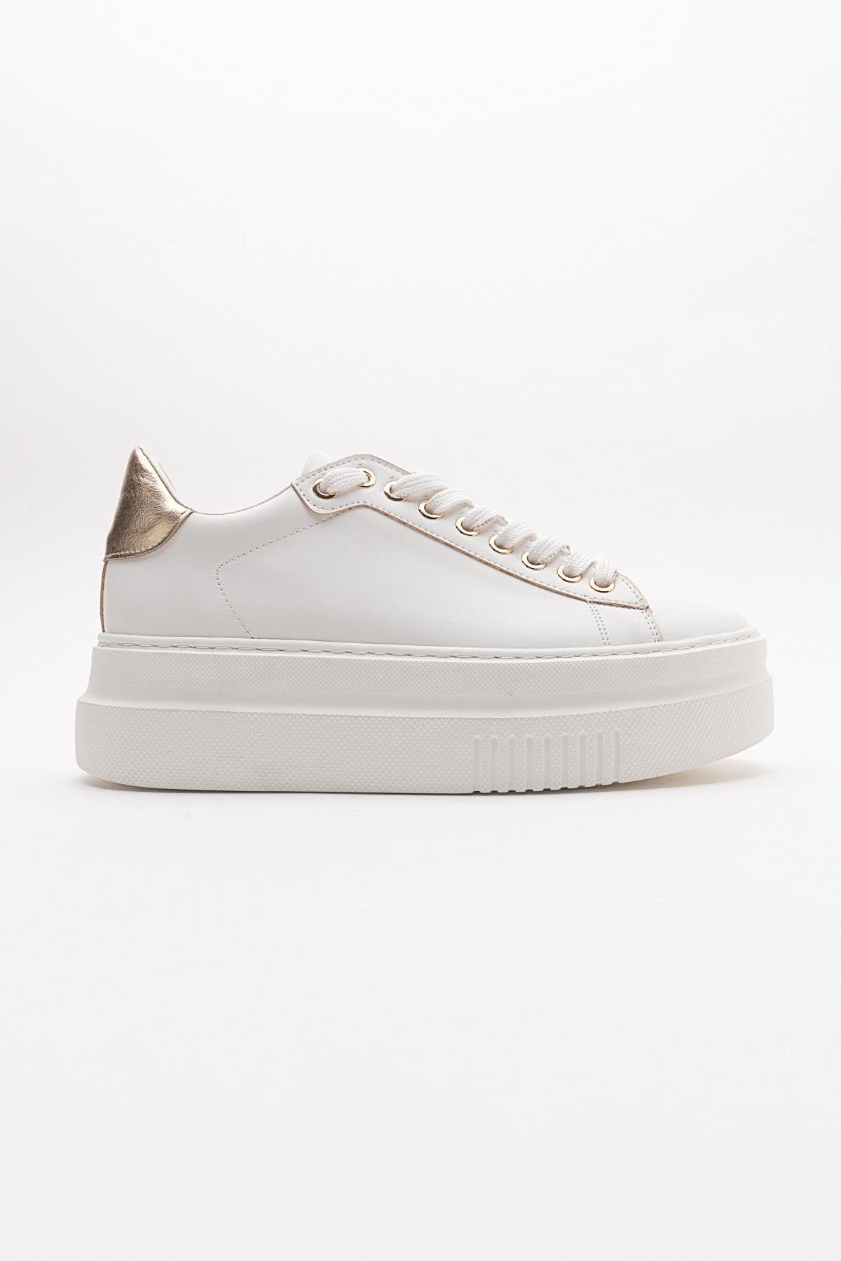 Violette - White Platform Sneakers – sole view showing leather, white, Vowalisse
