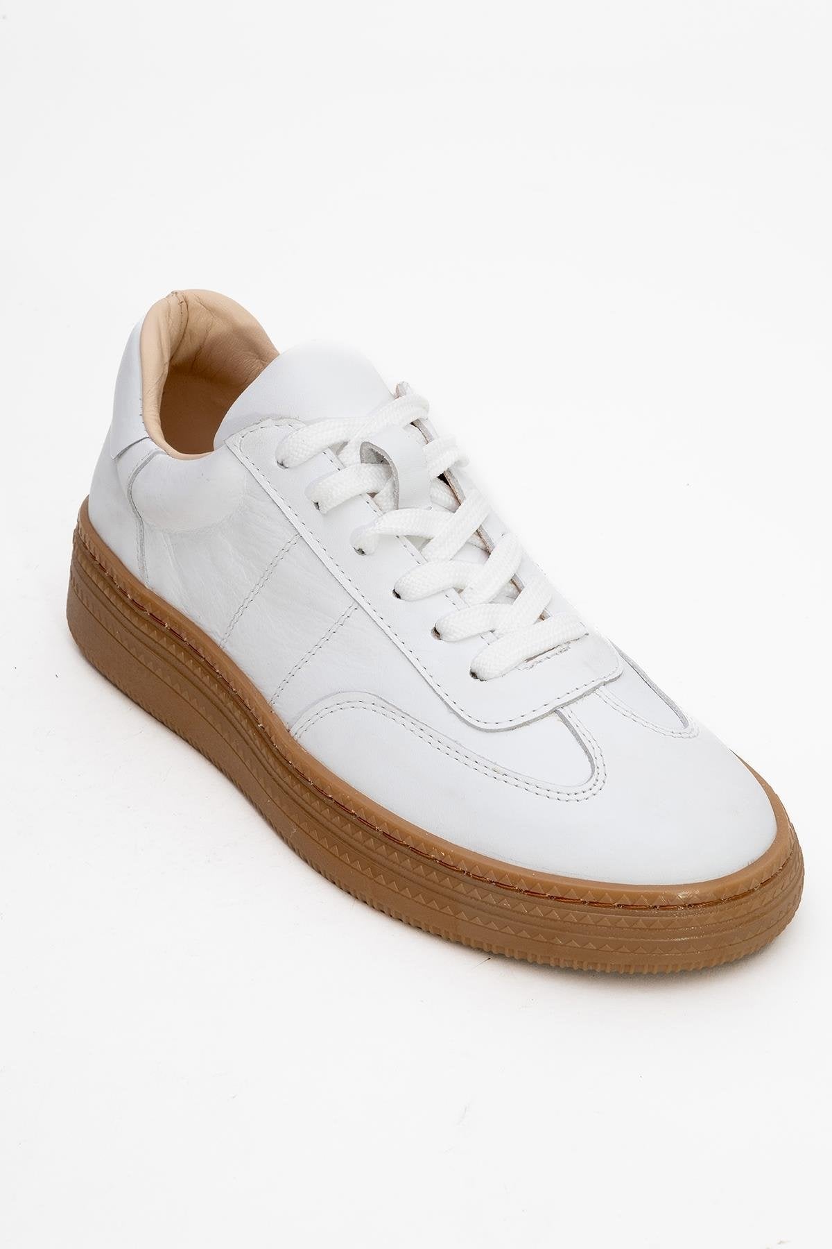 Fiore - White Leather Sneakers – detail view showing leather, white, red, Vowalisse