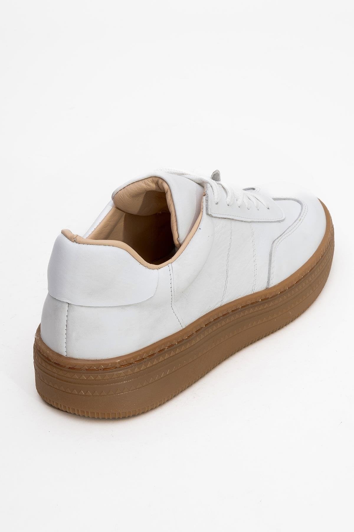 Fiore - White Leather Sneakers – back view showing leather, white, red, Vowalisse