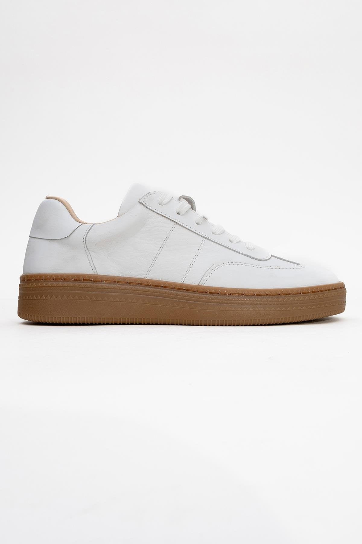 Fiore - White Leather Sneakers – top view showing leather, white, red, Vowalisse