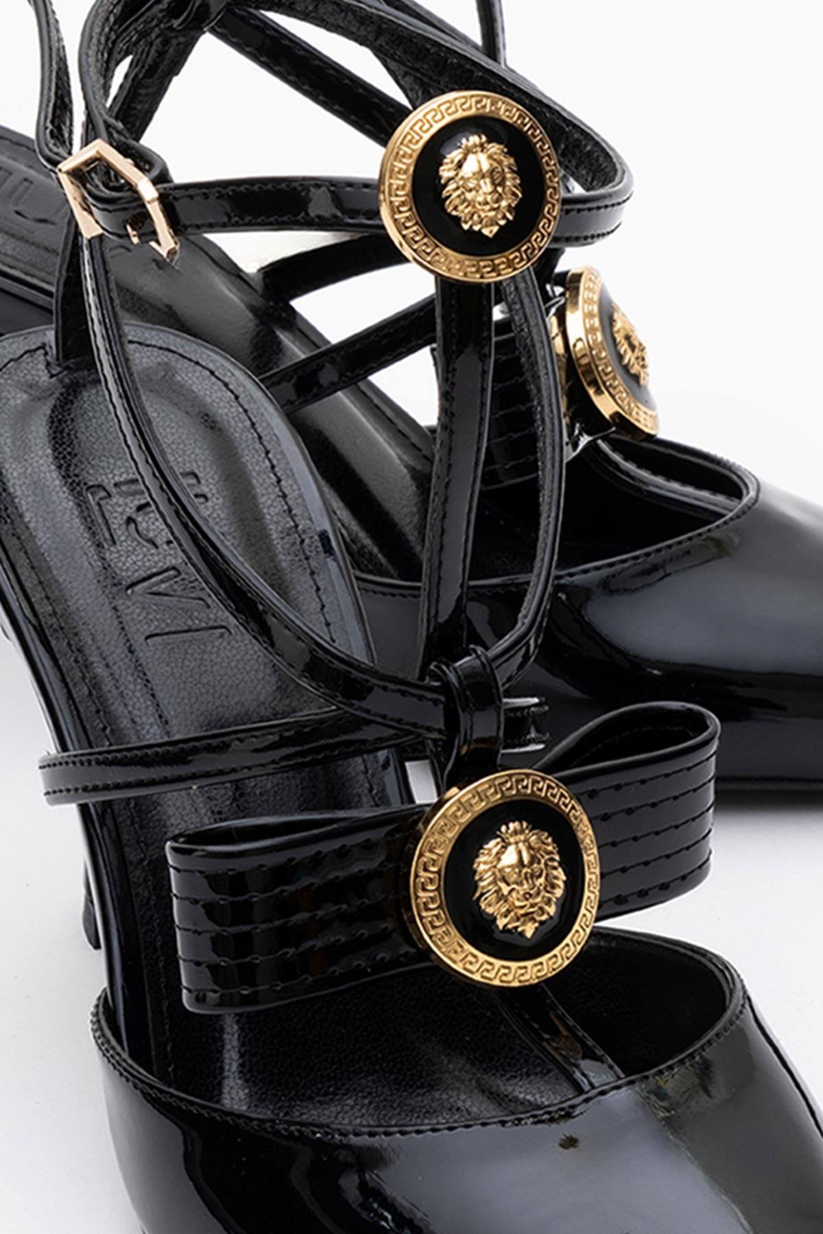 Peal - Black Patent Heeled Shoe – side view showing leather, black, Vowalisse