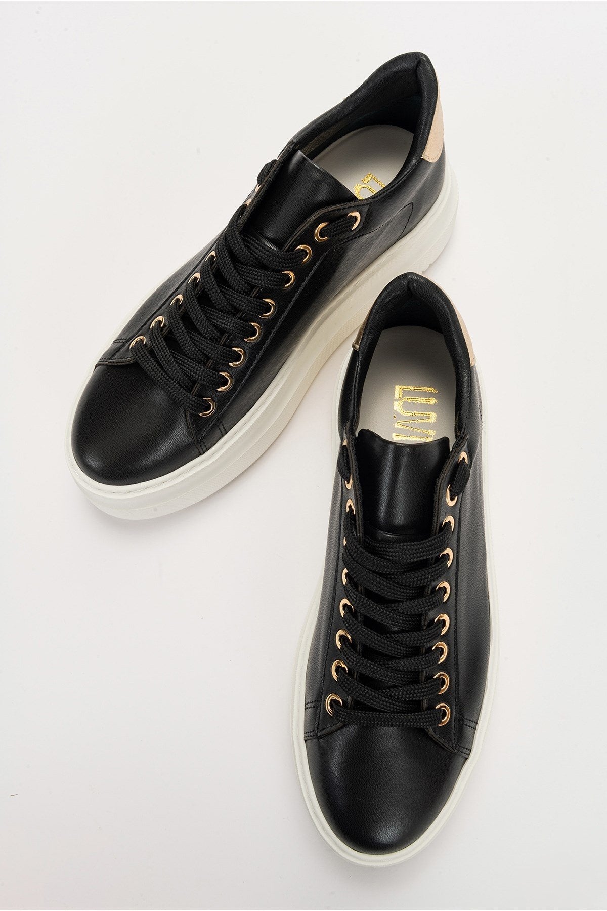 Violette - Black Sneaker – back view showing leather, black, Vowalisse