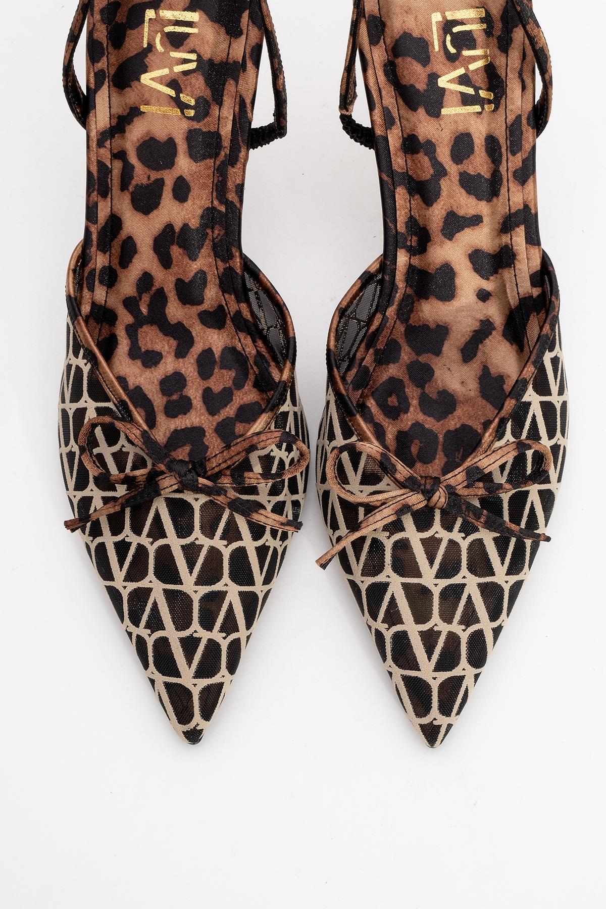 Peony - Black And Yellow Mesh Bow Pointed Toe Pump – side view showing bow, mesh, black, Vowalisse