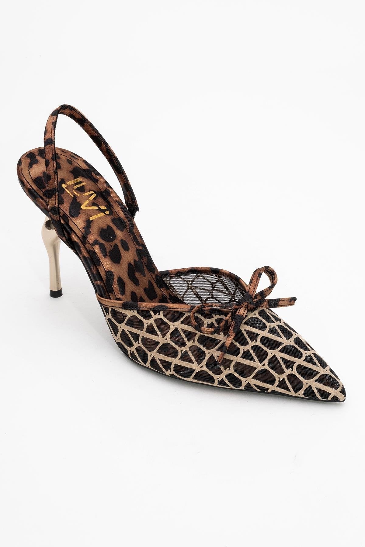 Peony - Black And Yellow Mesh Bow Pointed Toe Pump – detail view showing bow, mesh, black, Vowalisse