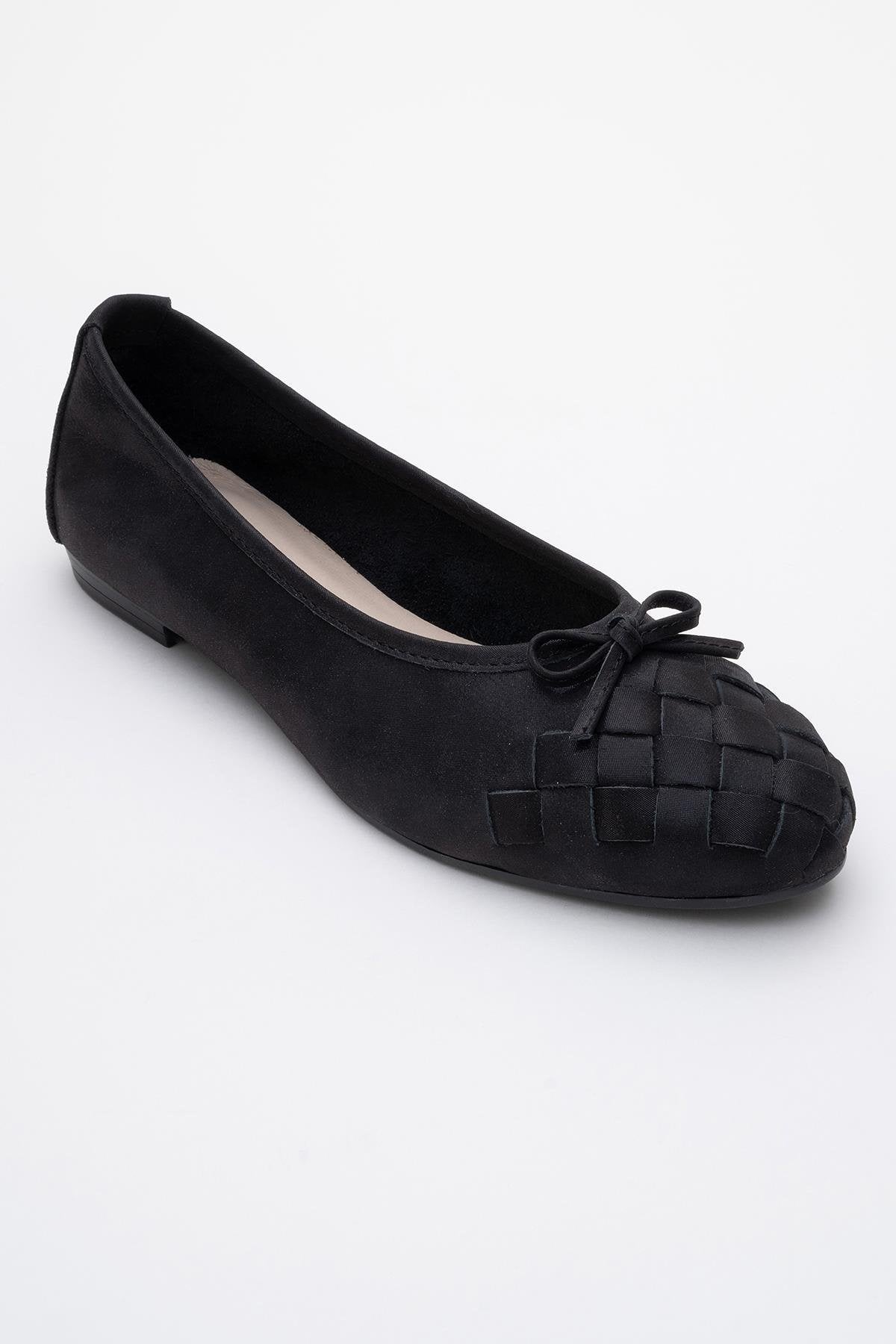 03 - Black Glitter Genuine Leather Ballet Flat – detail view showing leather, glitter, black, Vowalisse