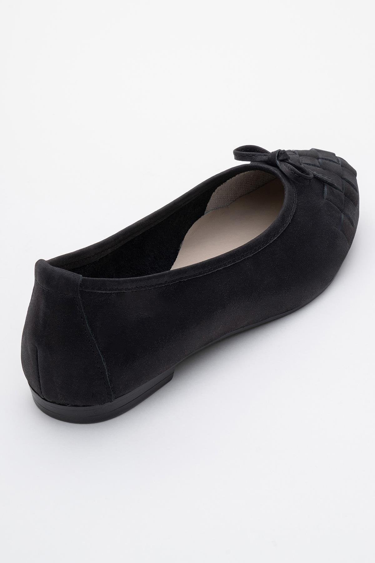 03 - Black Glitter Genuine Leather Ballet Flat – back view showing leather, glitter, black, Vowalisse