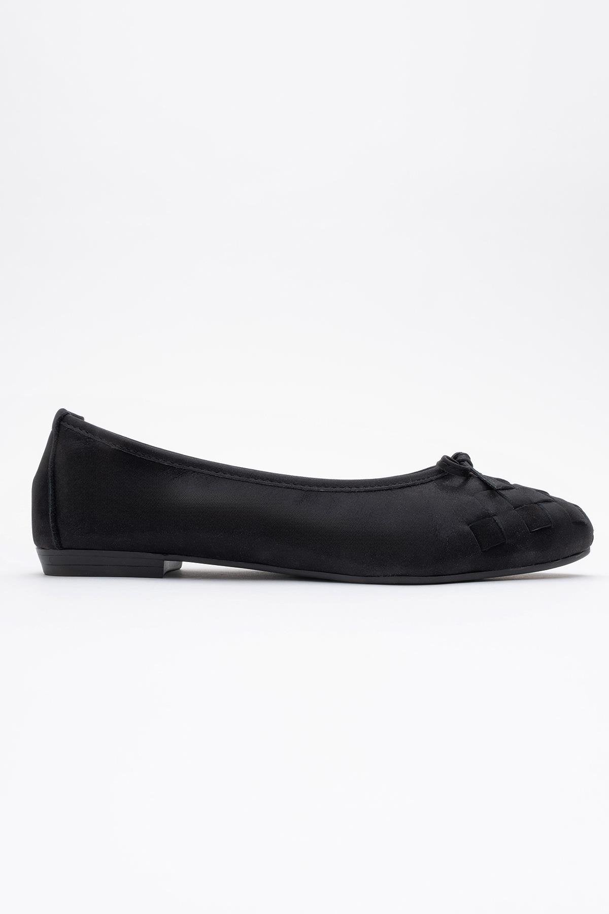 03 - Black Glitter Genuine Leather Ballet Flat – top view showing leather, glitter, black, Vowalisse