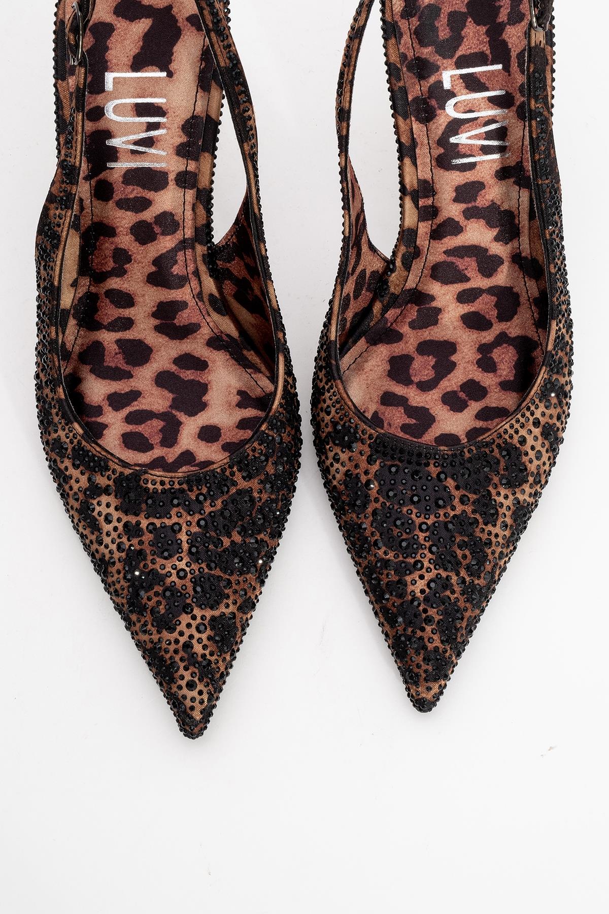 Roya - Black/Yellow Printed Satin Jeweled Pointed Toe Stiletto – side view showing satin, black, Vowalisse