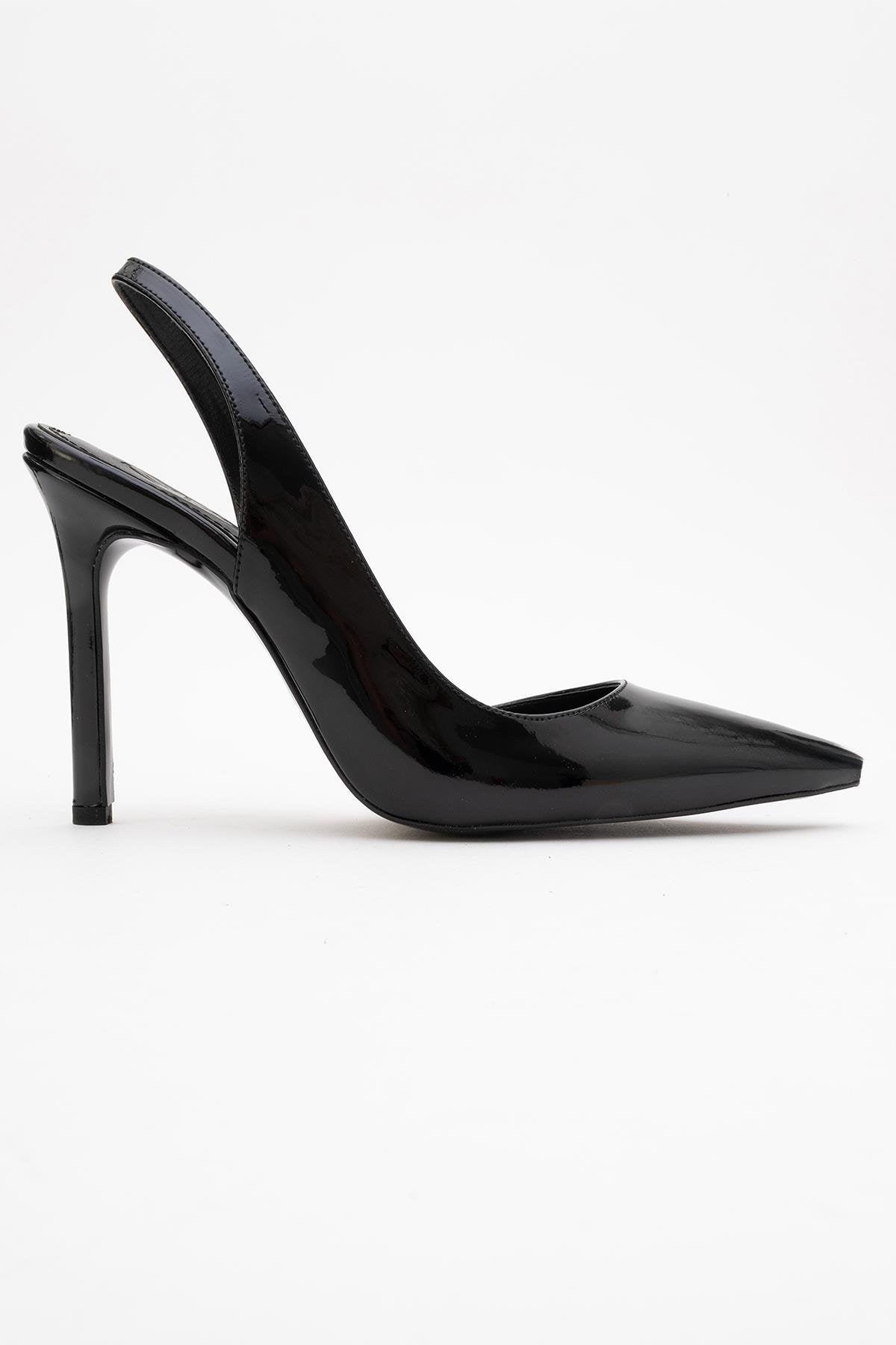 Twine - Black Patent Heeled Shoe – top view showing leather, black, Vowalisse