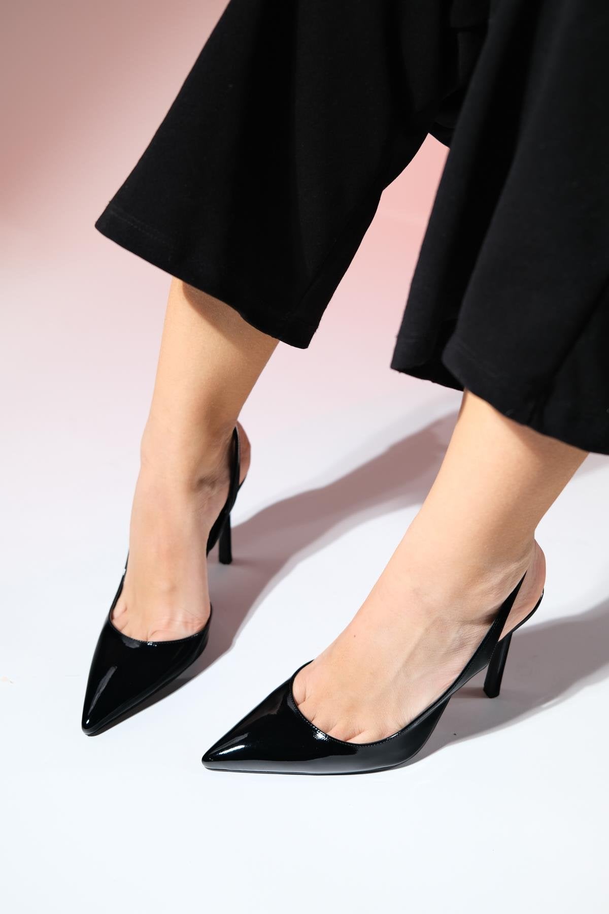 Twine - Black Patent Heeled Shoe – pair view showing leather, black, Vowalisse
