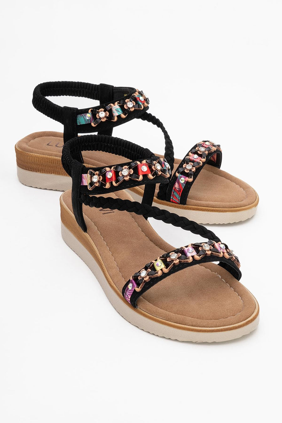 YUAN Black Braided Strap Sandal