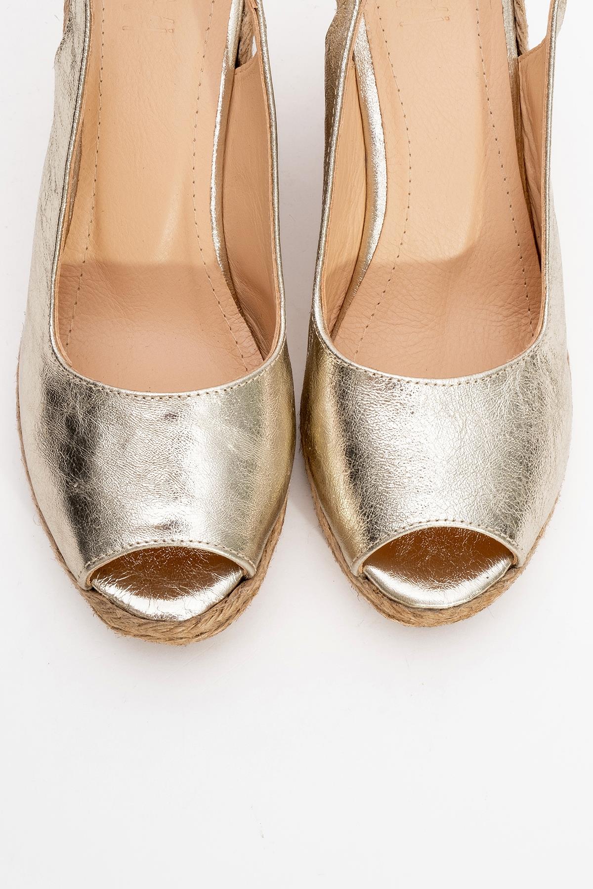 Ryan - Gold Leather Espadrilles – side view showing leather, gold, Vowalisse