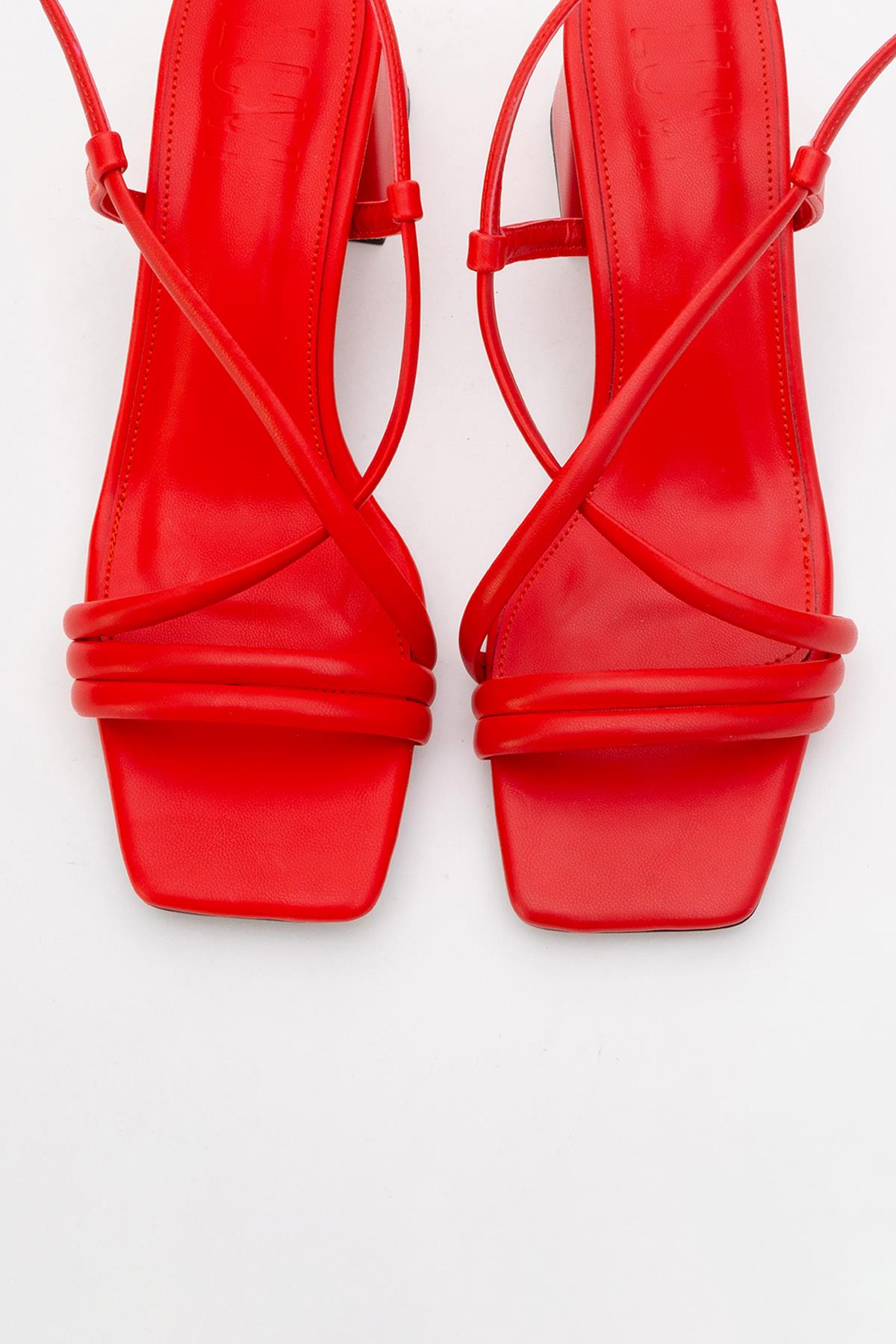 Daisy - Red Heeled Shoe – side view showing leather, red, Vowalisse