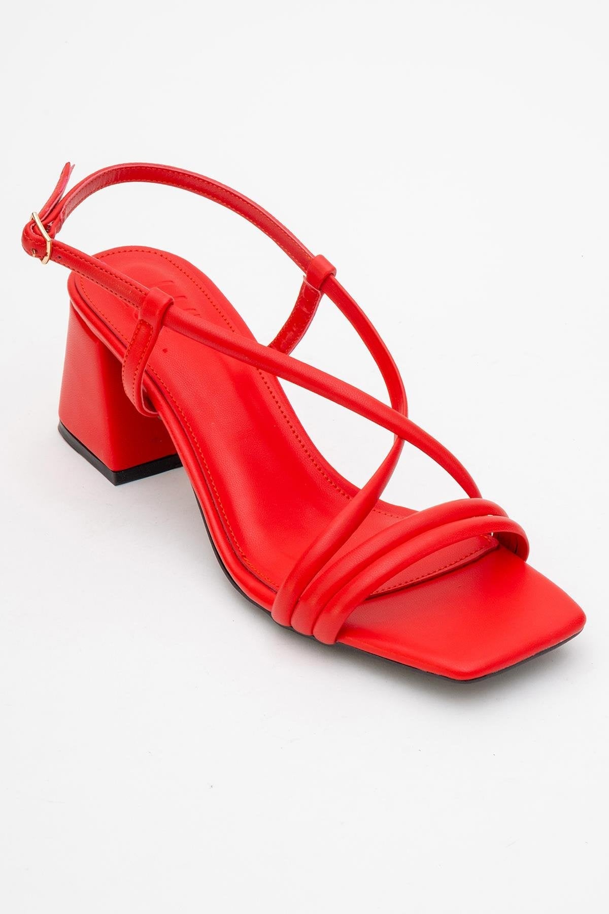 Daisy - Red Heeled Shoe – detail view showing leather, red, Vowalisse