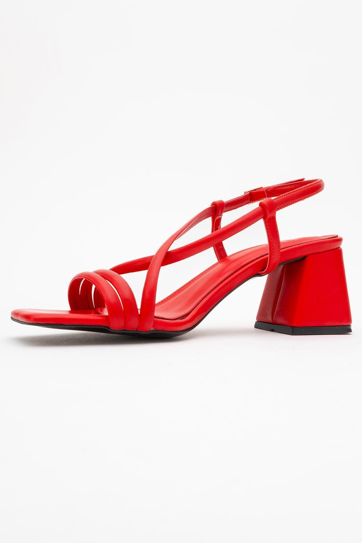 Daisy - Red Heeled Shoe – heel view showing leather, red, Vowalisse
