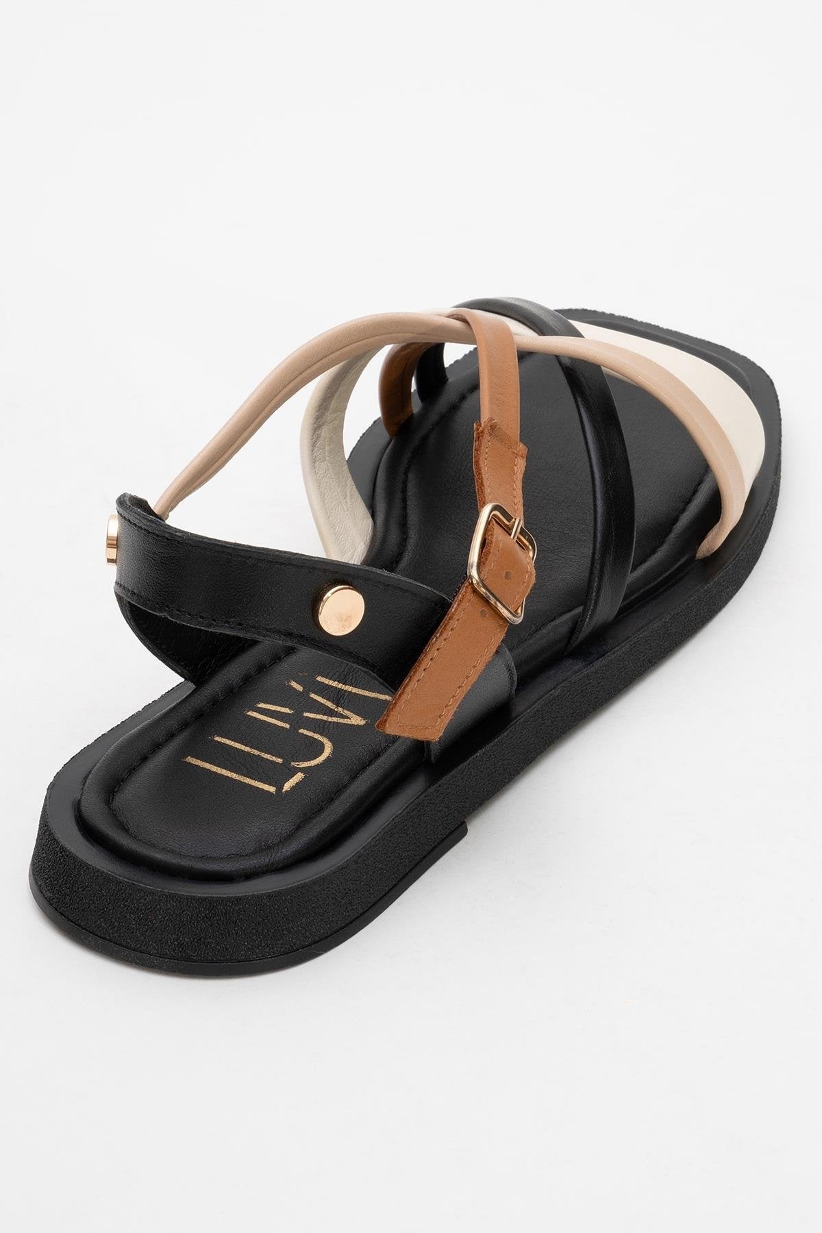 Rouse - Black Leather Sandal – back view showing leather, black, Vowalisse