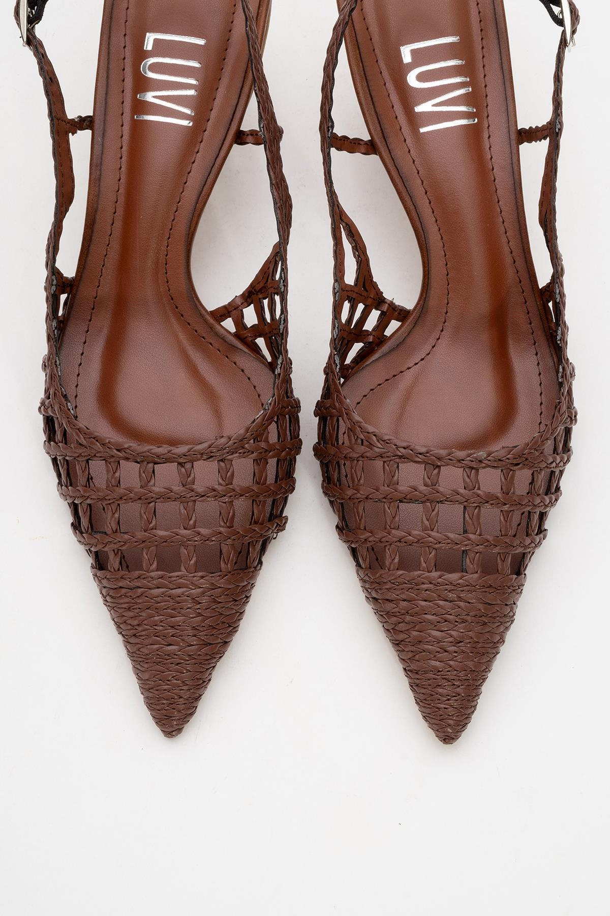 Heaven - Dark Cognac Open Back Low Heel Pump – side view showing leather, Vowalisse