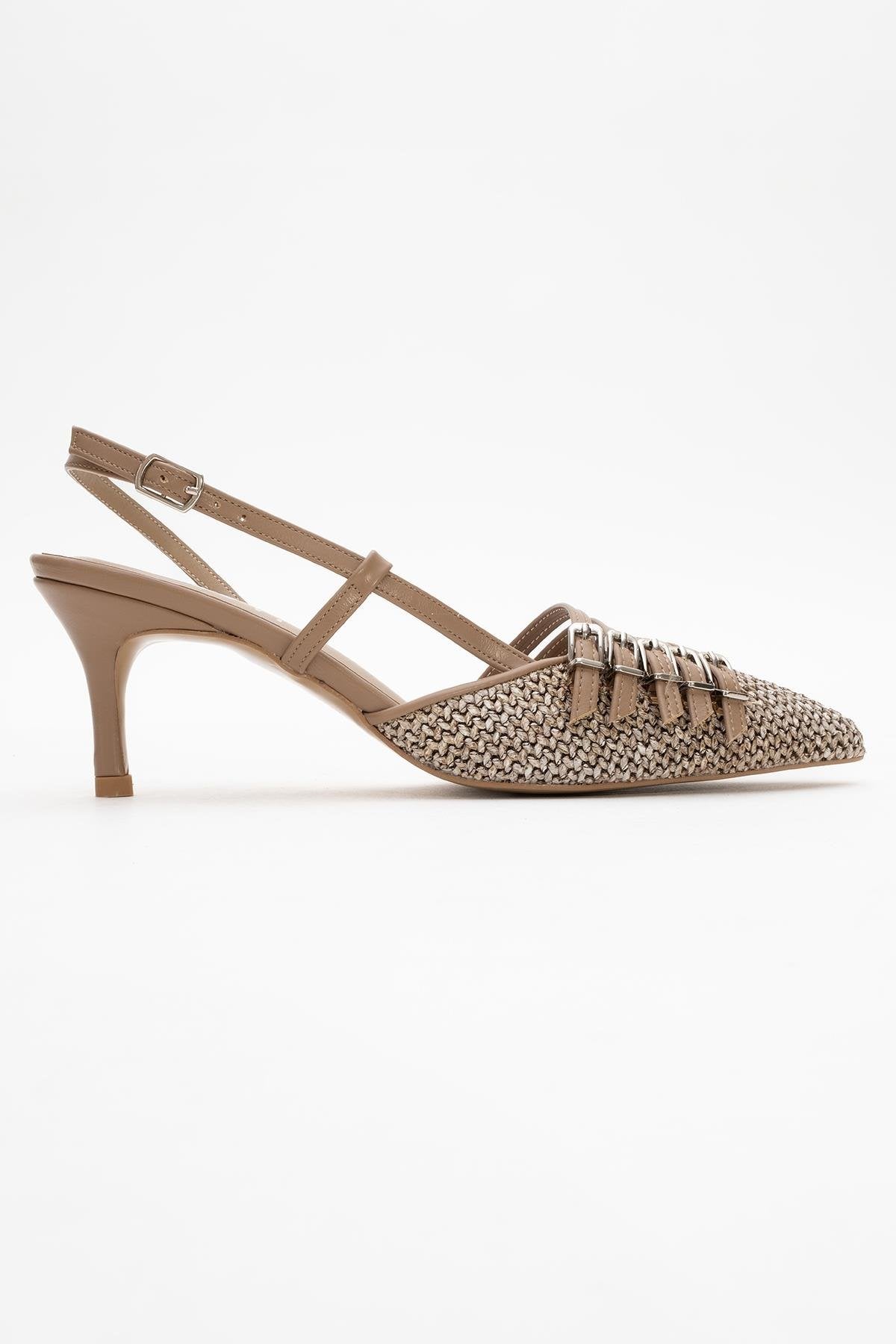 Zenith - Dark Beige Slingback Pointed Toe Heel – top view showing leather, Vowalisse