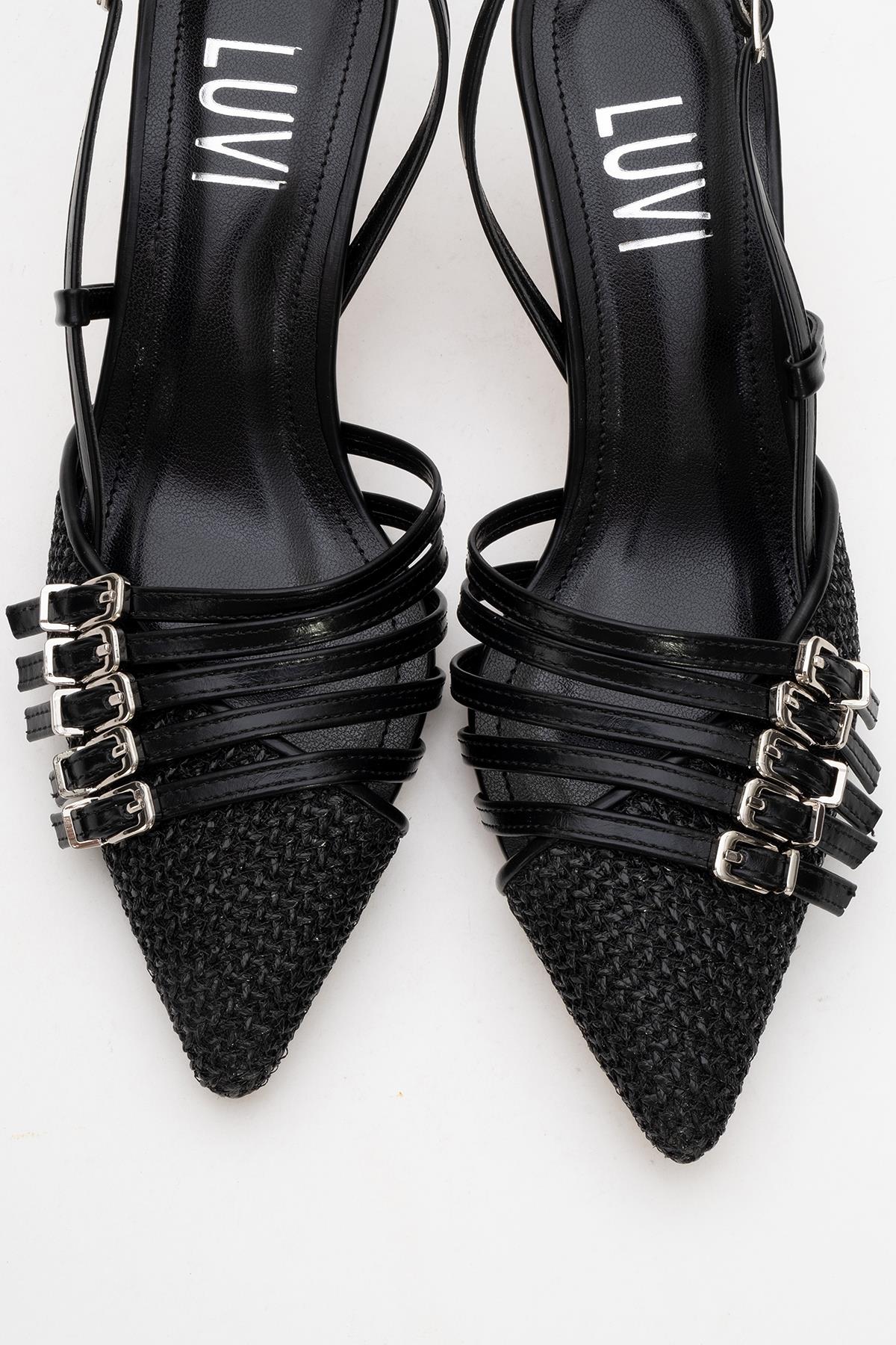 Zenith - Black Slingback Pointed Toe Heel – side view showing leather, black, Vowalisse